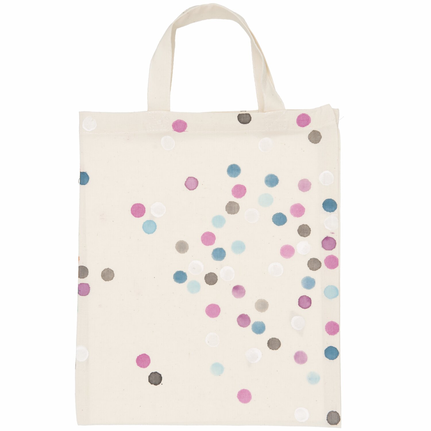 Textilfarben fashion: Stofftasche mit bunten Punkten, ideal für kreative Designs.