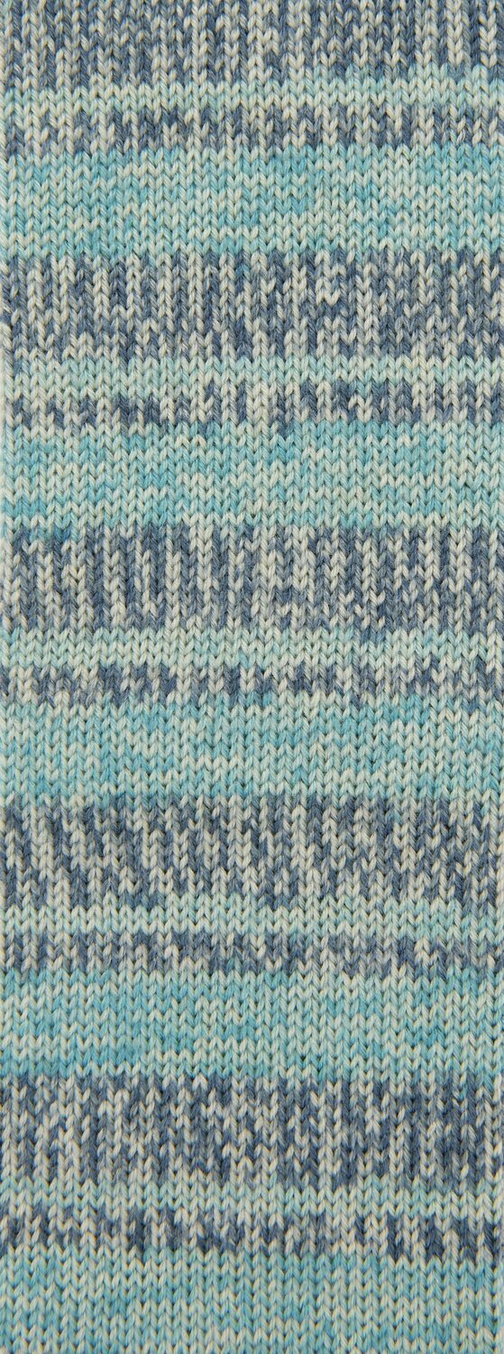 Superba Bamboo superwash 100g 420m Farbe Denim Mix von Rico Design Superba Bamboo superwash: Gestricktes Muster in Blau- und Grautönen, ideal für kreative Strickprojekte.