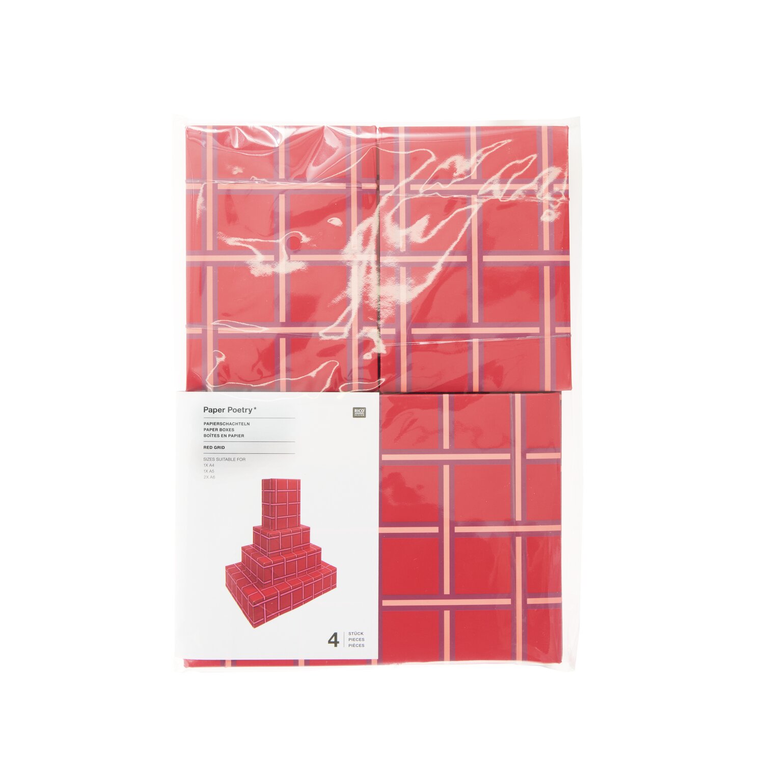 Paper Poetry Papierschachtel Set Raster 4-teilig Farbe Rot von Rico Design