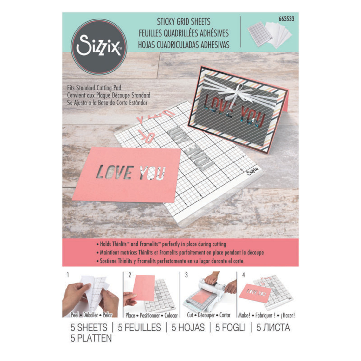 Accessory Stick Grid Sheets 5 Stück von Sizzix, ideal für präzises Basteln. Enthält 5 Platten in 21,6x14,9cm, perfekt für kreative Projekte.