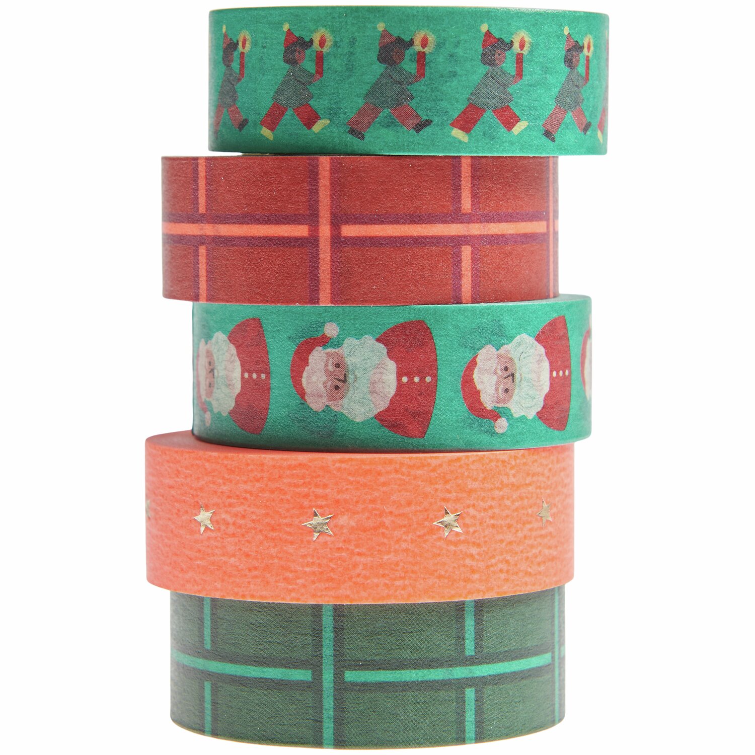 Paper Poetry Tape Set Weihnachtsmarkt Neon: Fünf bunte Washi-Tapes mit Weihnachtsmotiven von Rico Design.