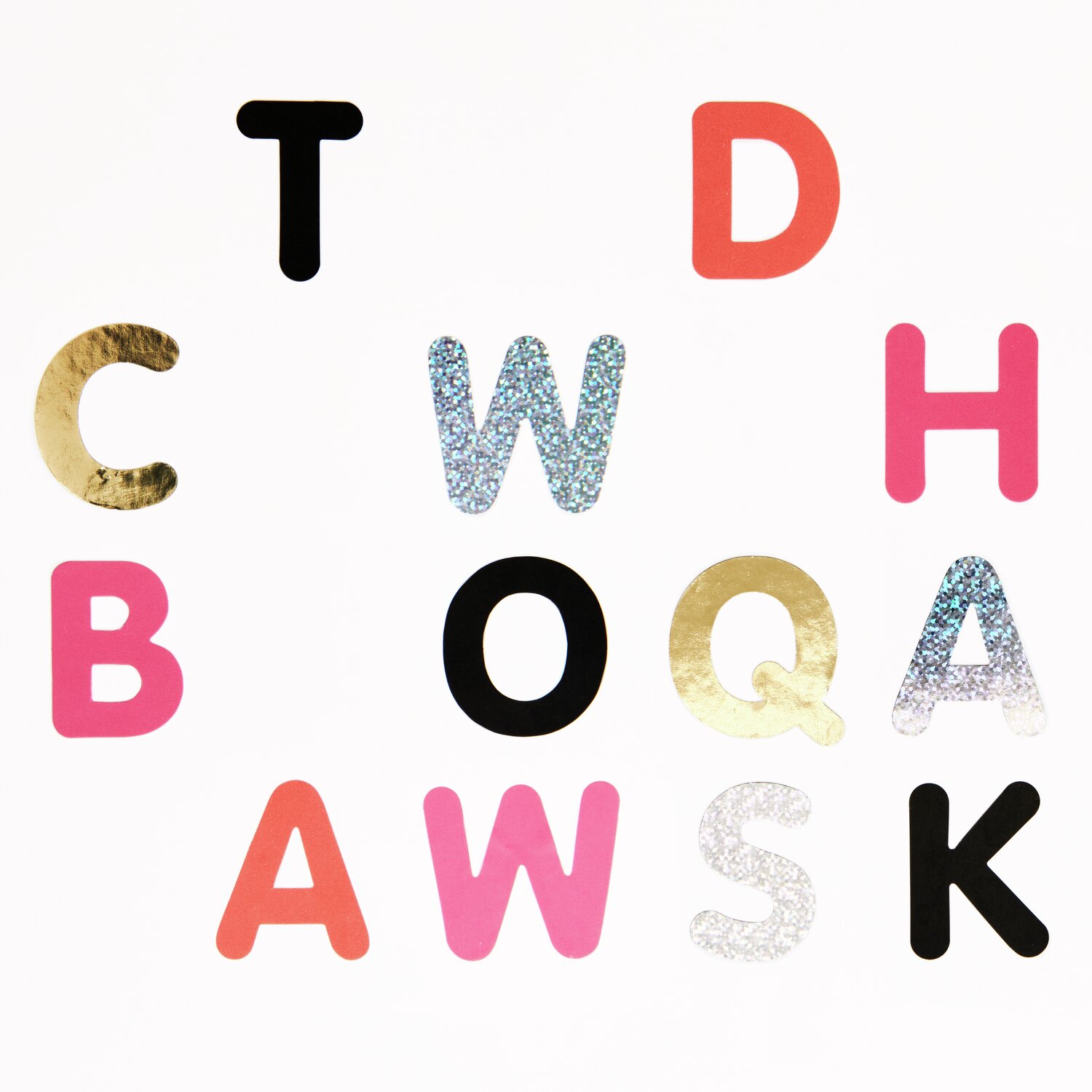 Stickerblock Alphabet DIN A5 mit bunten Buchstaben auf weißem Hintergrund, 10 Blatt.