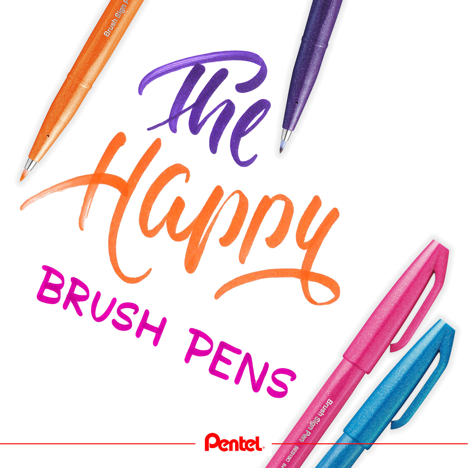 Kalligrafiestift Brush Sign Pen Set Happy 4-teilig von Pentel Bürobedarf