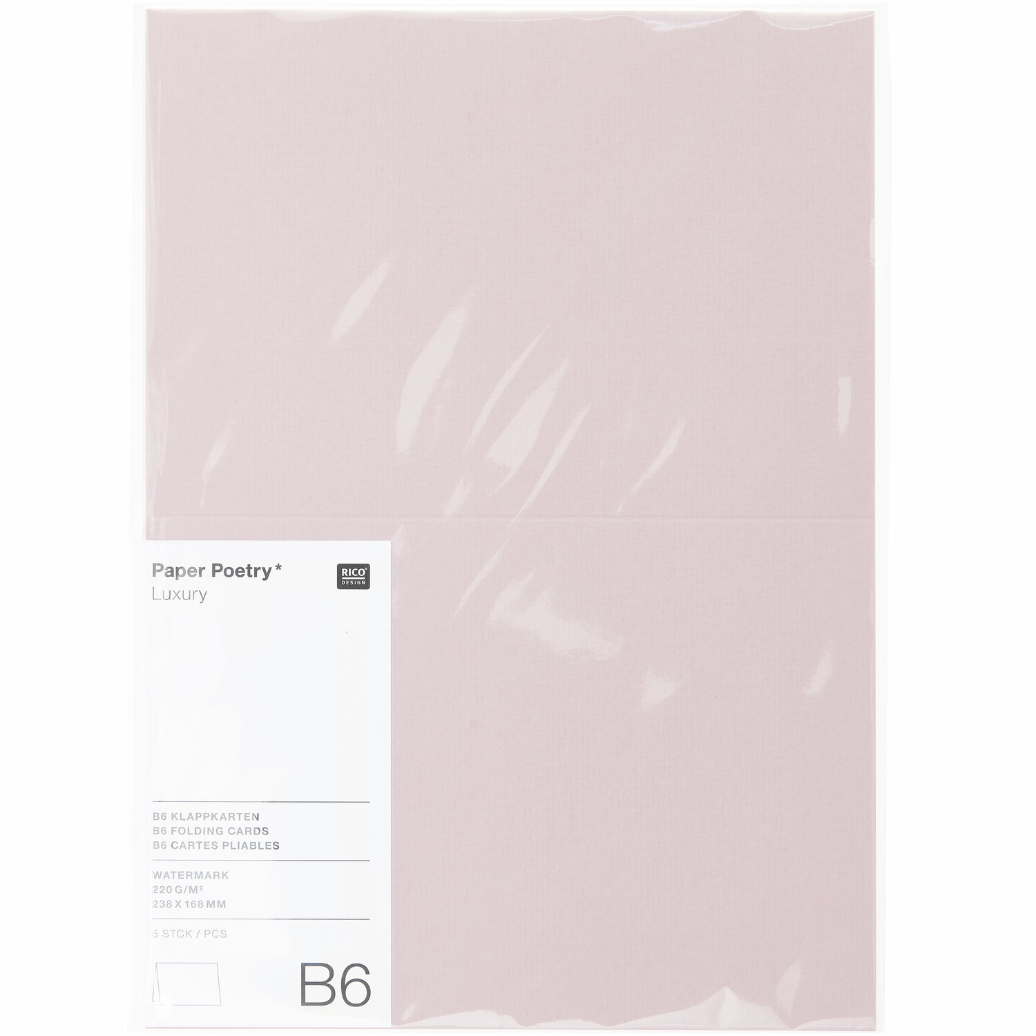 Paper Poetry Luxury Karten B6, 5 Stück in zartem Rosa von Rico Design, ideal für elegante Einladungen.