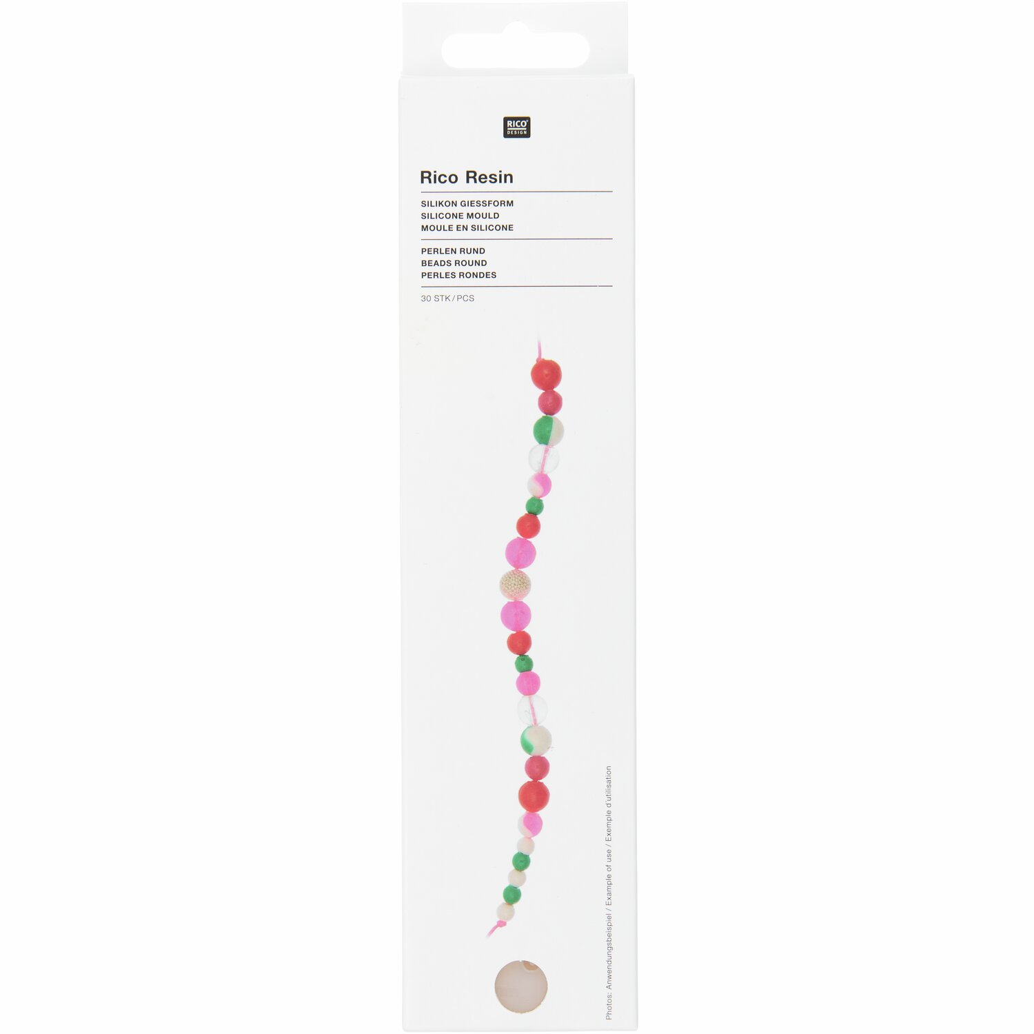 Silikon Gießform Perlen rund von Rico Design in bunter Verpackung für kreative Bastelprojekte.
