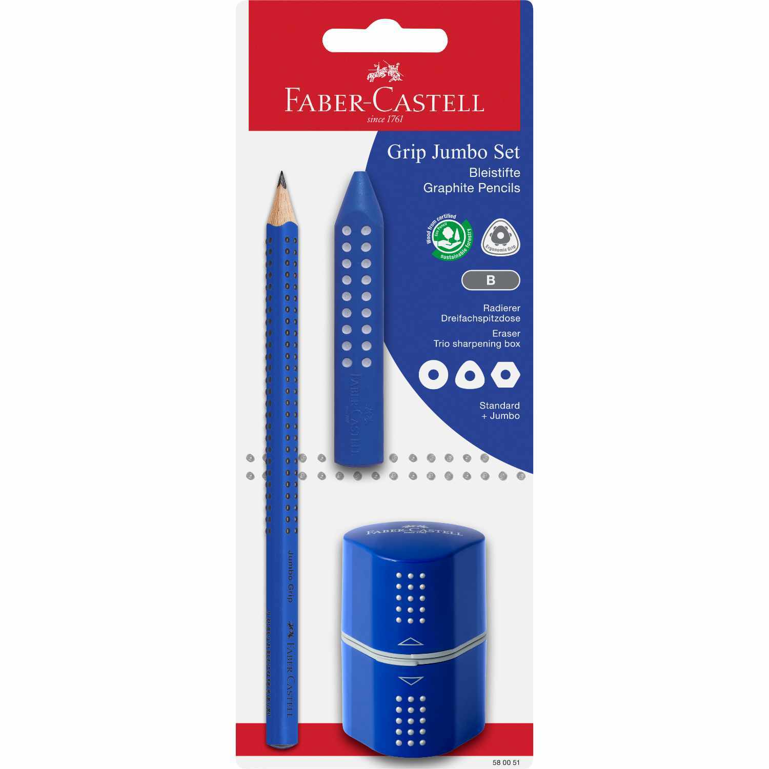 Jumbo Grip Schreibset 3-teilig Farbe Blau von Faber-Castell 