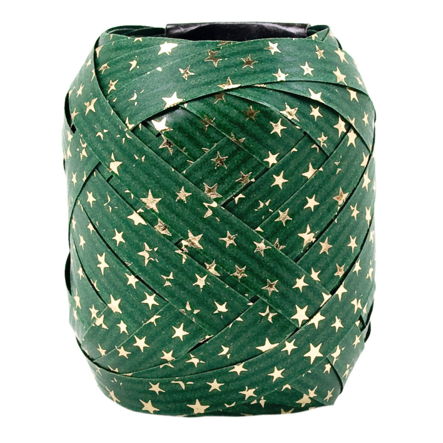 Geschenkband Spacetime, dunkelgrün mit goldenen Sternen, 10mmx12m, ideal für festliche Dekorationen.