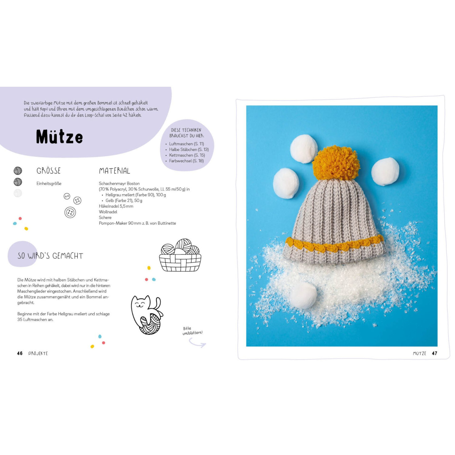 Häkeln - Super easy für Kids von Edition Michael Fischer Häkeln - Super easy für Kids: Anleitung für eine gestrickte Mütze mit gelbem Bommel auf blauem Hintergrund. Ideal für Anfänger.