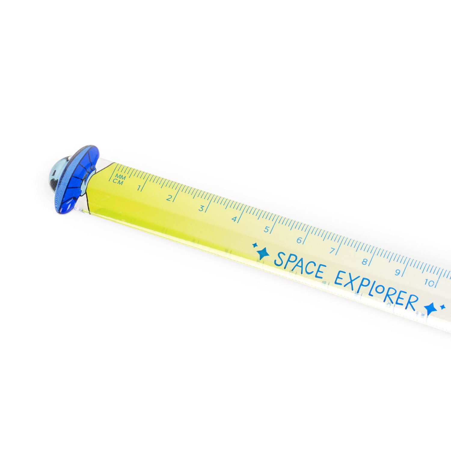 Lineal Space Explorer, 15cm, gelb-blau, mit Weltraummotiv und klarer Skala für präzises Messen.
