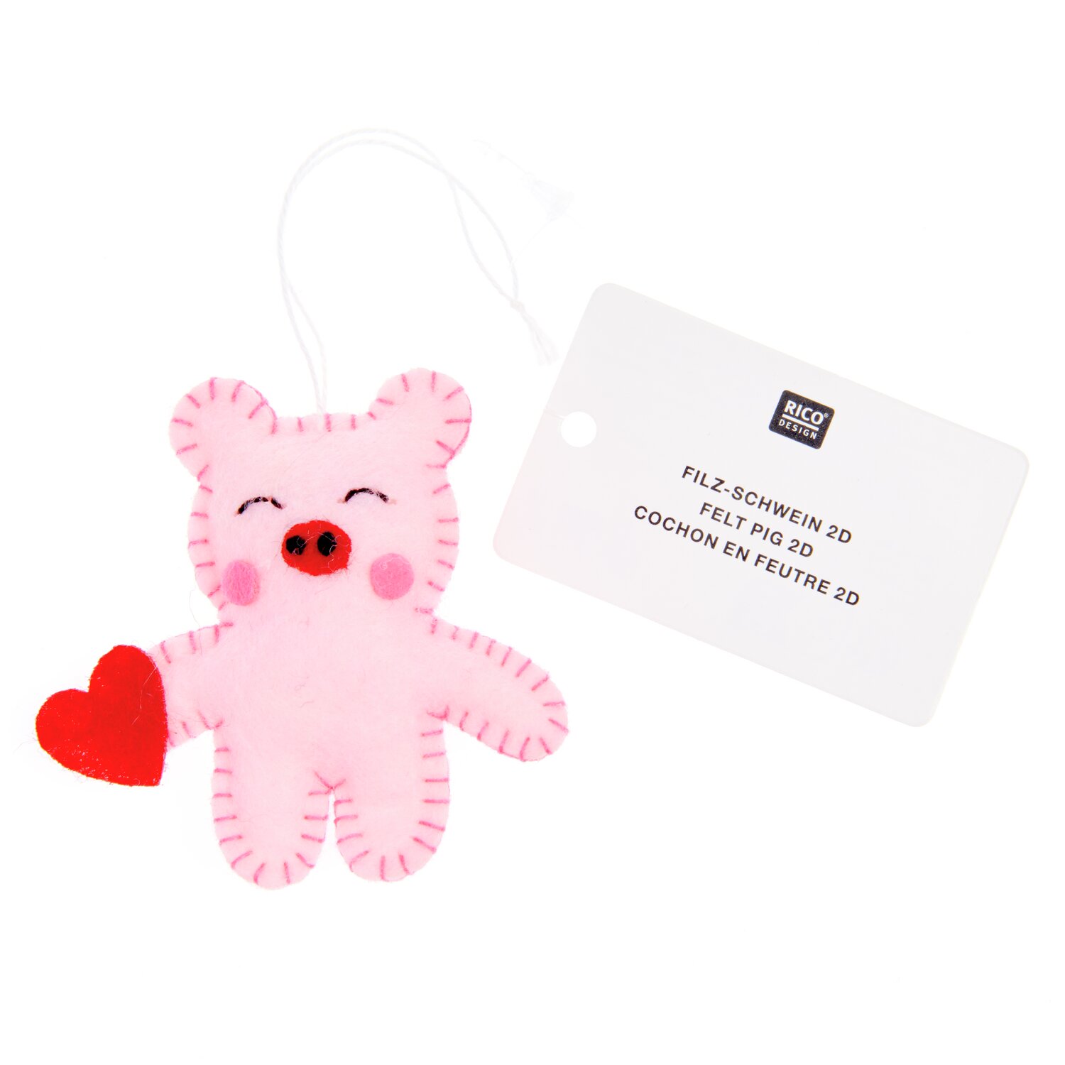 Aufhänger Filz-Schwein 2D Rosa 5,8x5,8x1,2cm von Rico Design