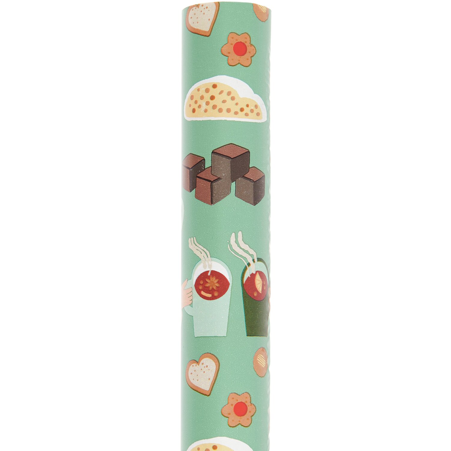 Paper Poetry Geschenkpapier Weihnachtsgebäck mit bunten Gebäckmotiven auf grünem Hintergrund, 200x70cm, 80g/m², von Rico Design.