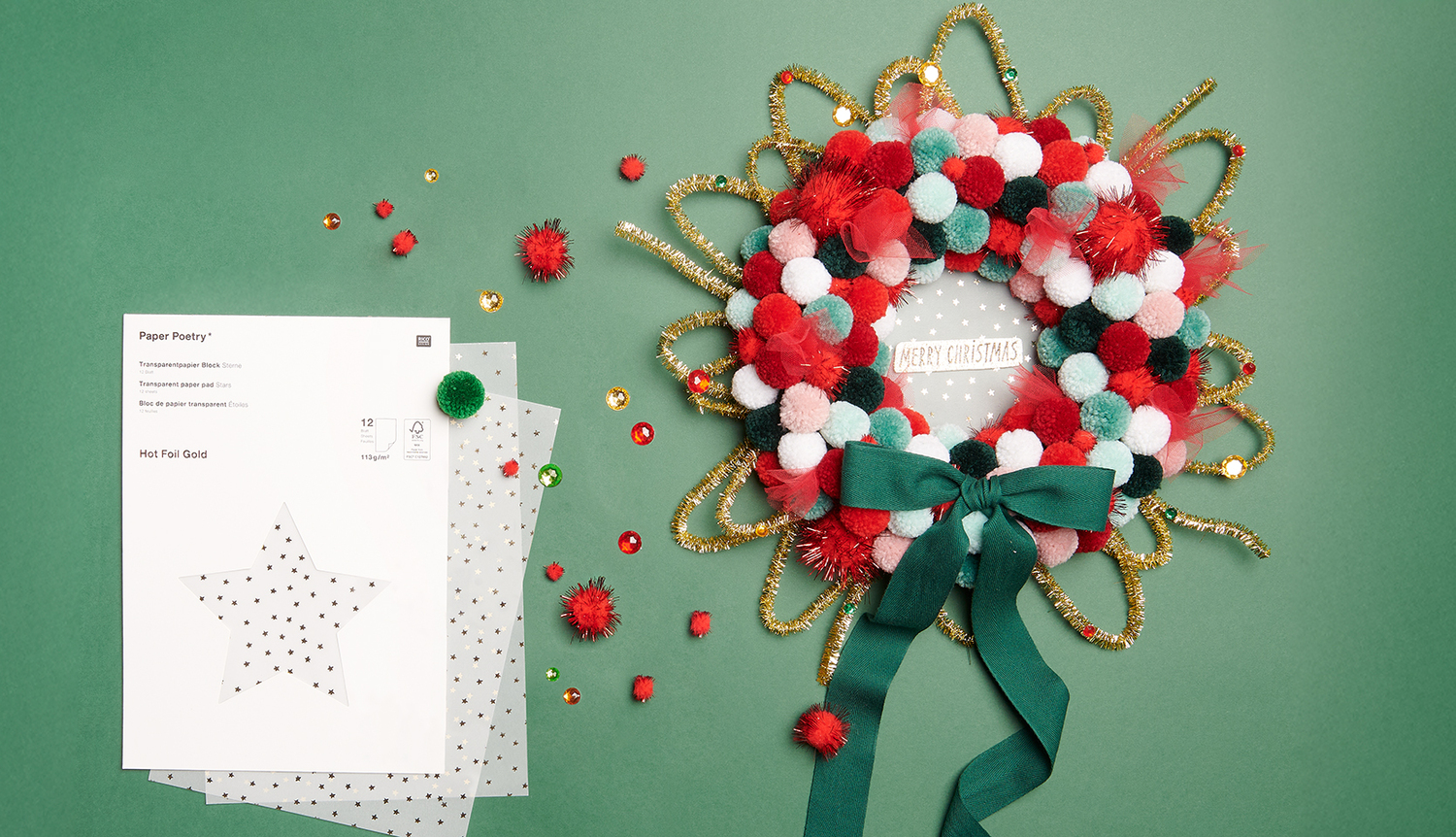 Bastelanleitung Weihnachtskranz mit Pompons von idee. Creativmarkt 