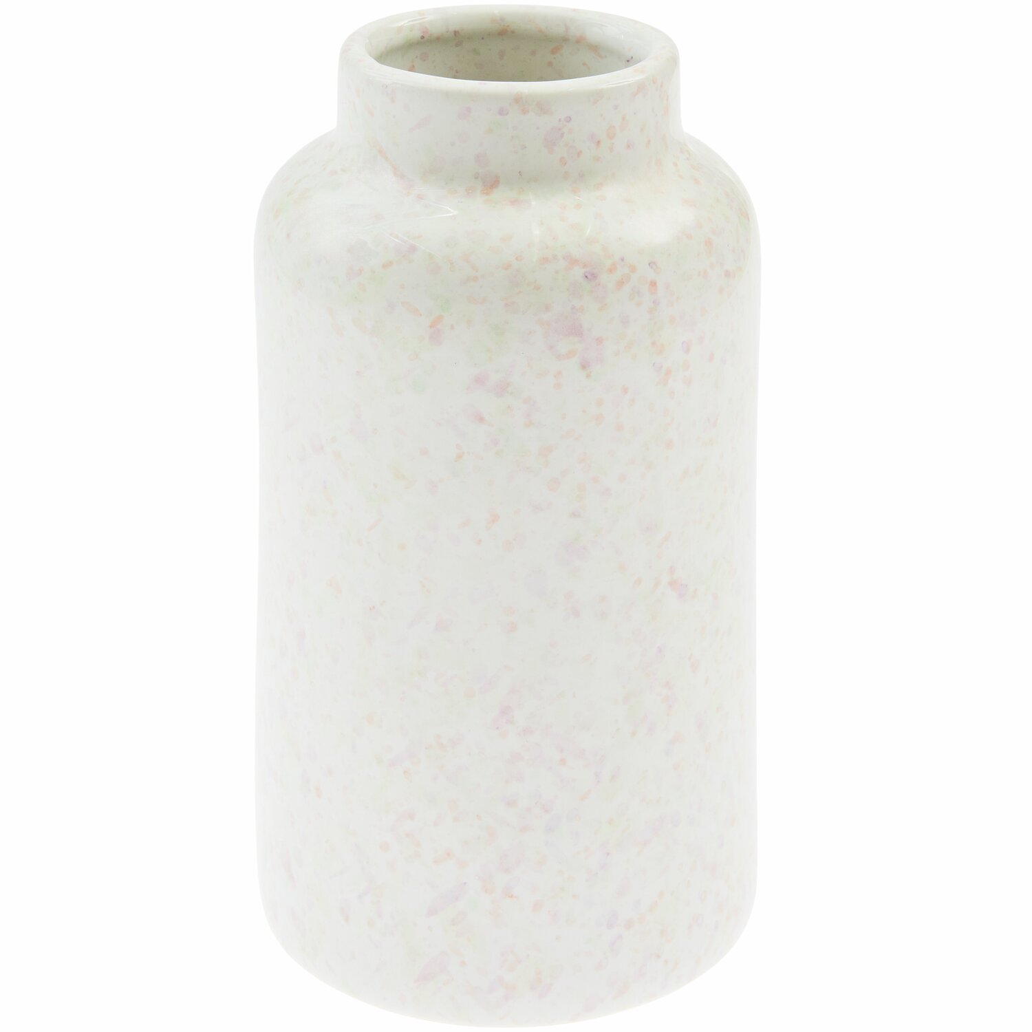 Vase Konfetti: Weiße Keramikvase mit bunten Sprenkeln, 18,5x10,2x10,2cm, ideal für moderne Dekoration.