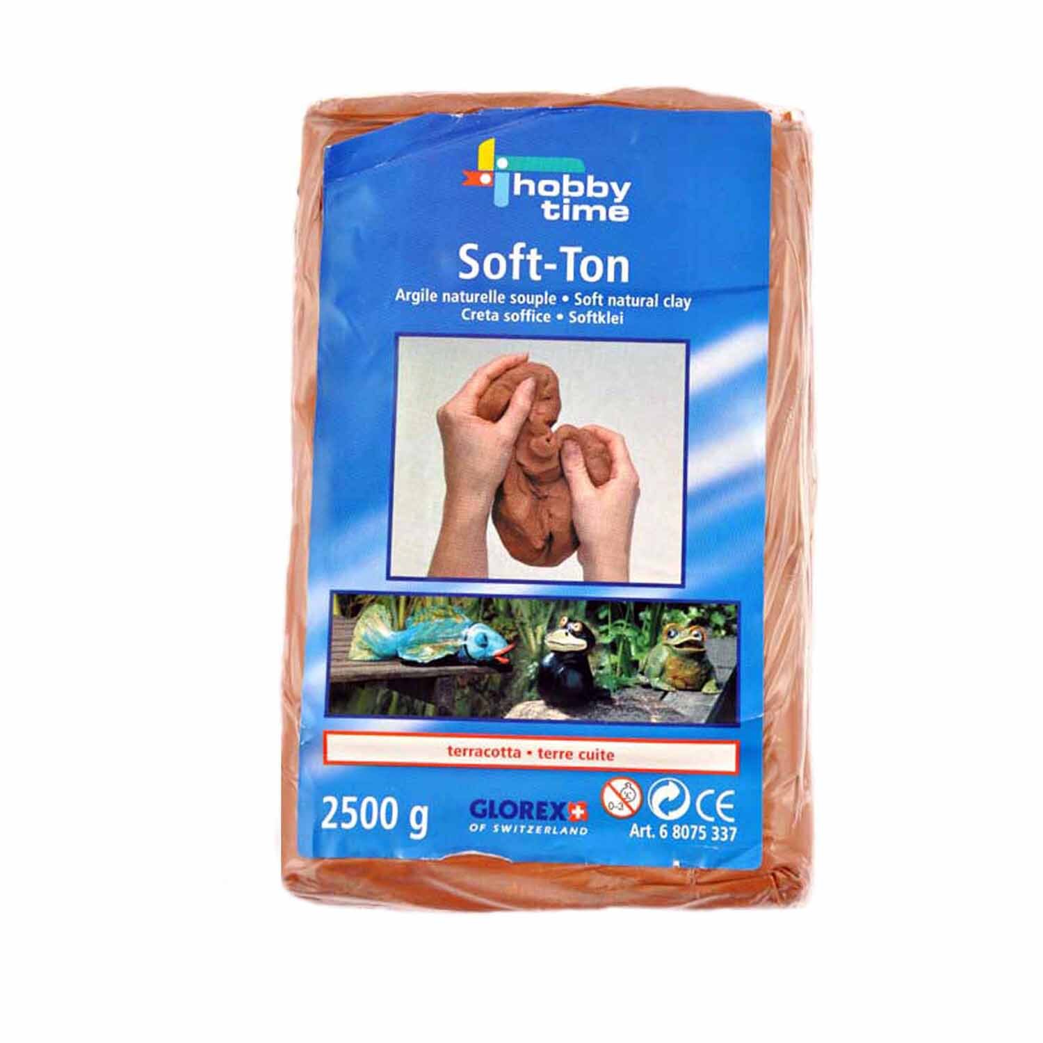 Soft-Ton in Terracotta von Glorex, 2500 g Packung, ideal für kreative Modellierprojekte.