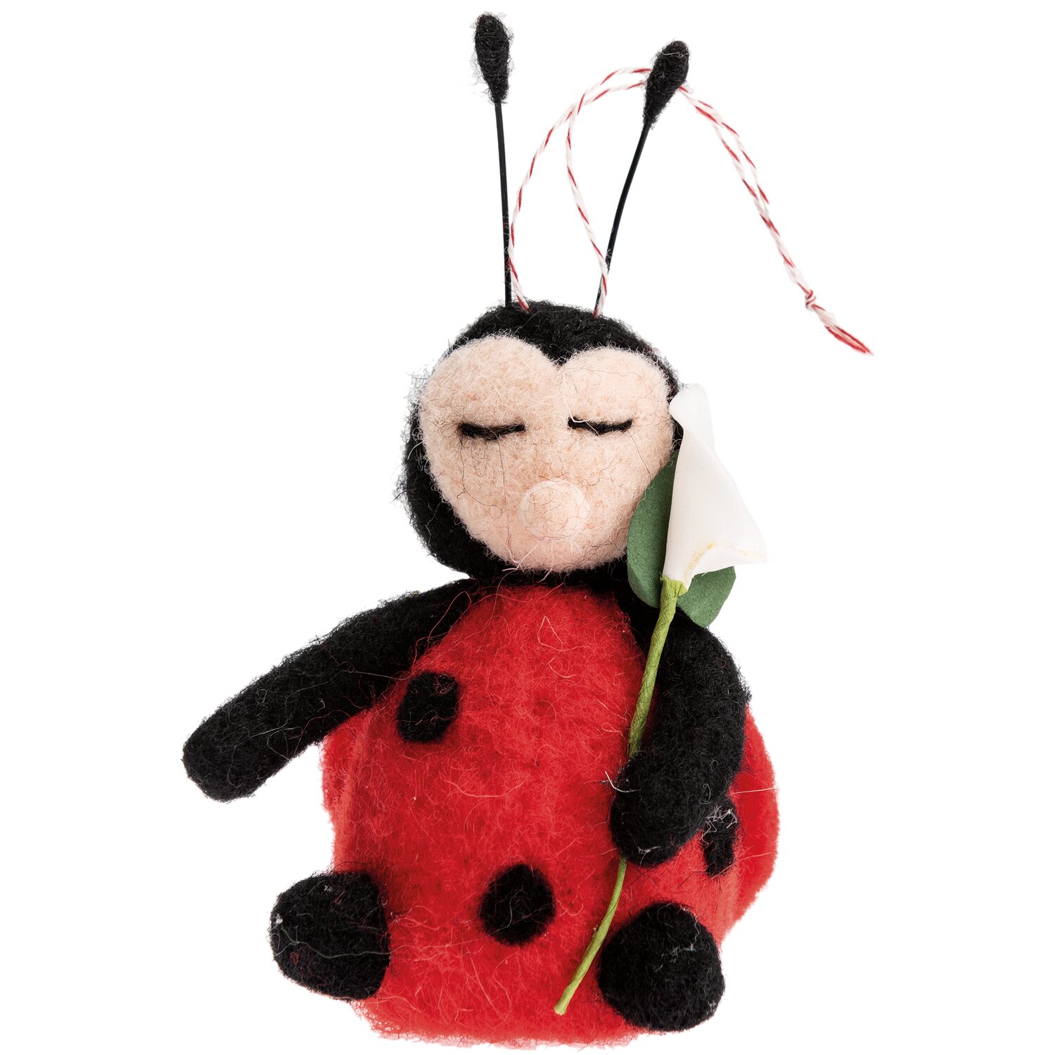 Marienkäfer zum Hängen handgefilzt 12cm, rot, von Rico Design. Niedliches Deko-Element mit schwarzen Punkten.
