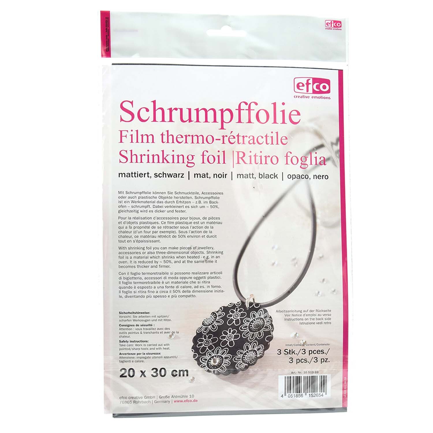 Schrumpffolie mattiert schwarz 20x30cm 3 Stück