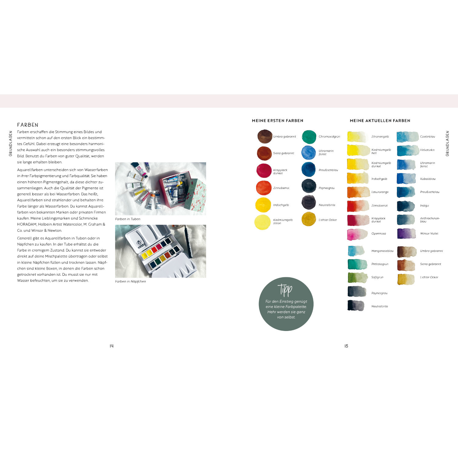 Watercolor - Nature Dreams: Farbpalette mit intensiven Tönen und Tipps zur Anwendung.
