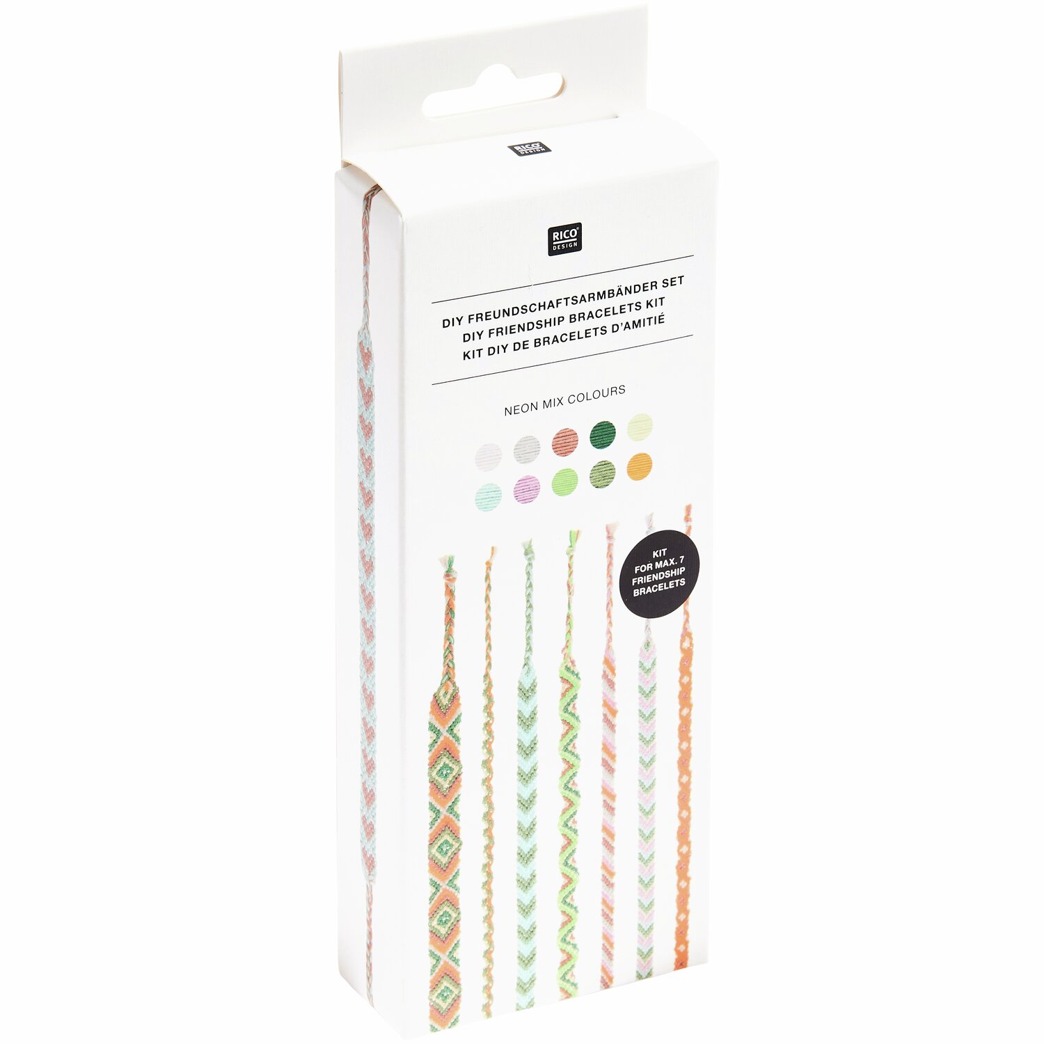 DIY Freundschaftsarmbänder Set Neon Mix Colours: Kreatives Set mit bunten Fäden von Rico Design. Ideal für individuelle Armbänder.