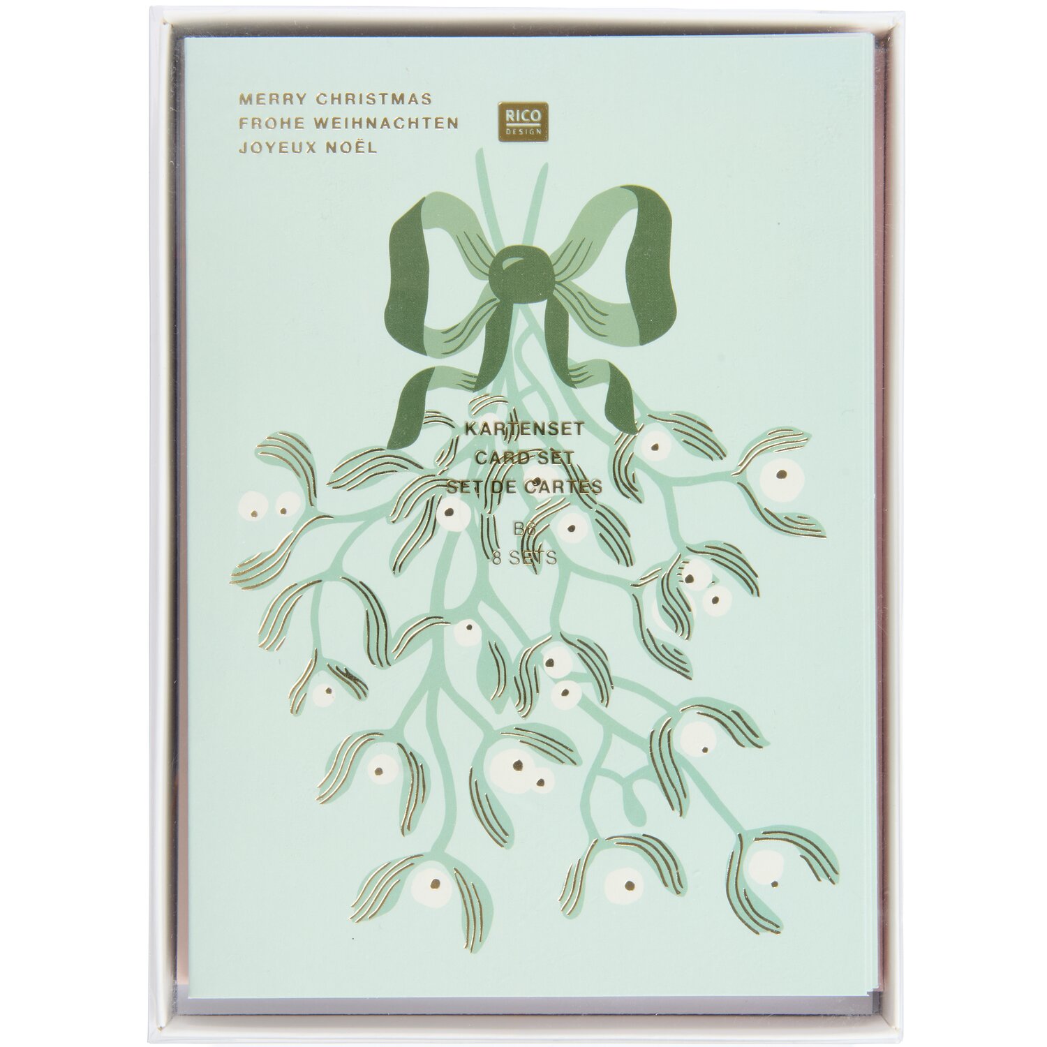 Kartenset B6 Advent Mistelzweig Mint/Rosa von Rico Design