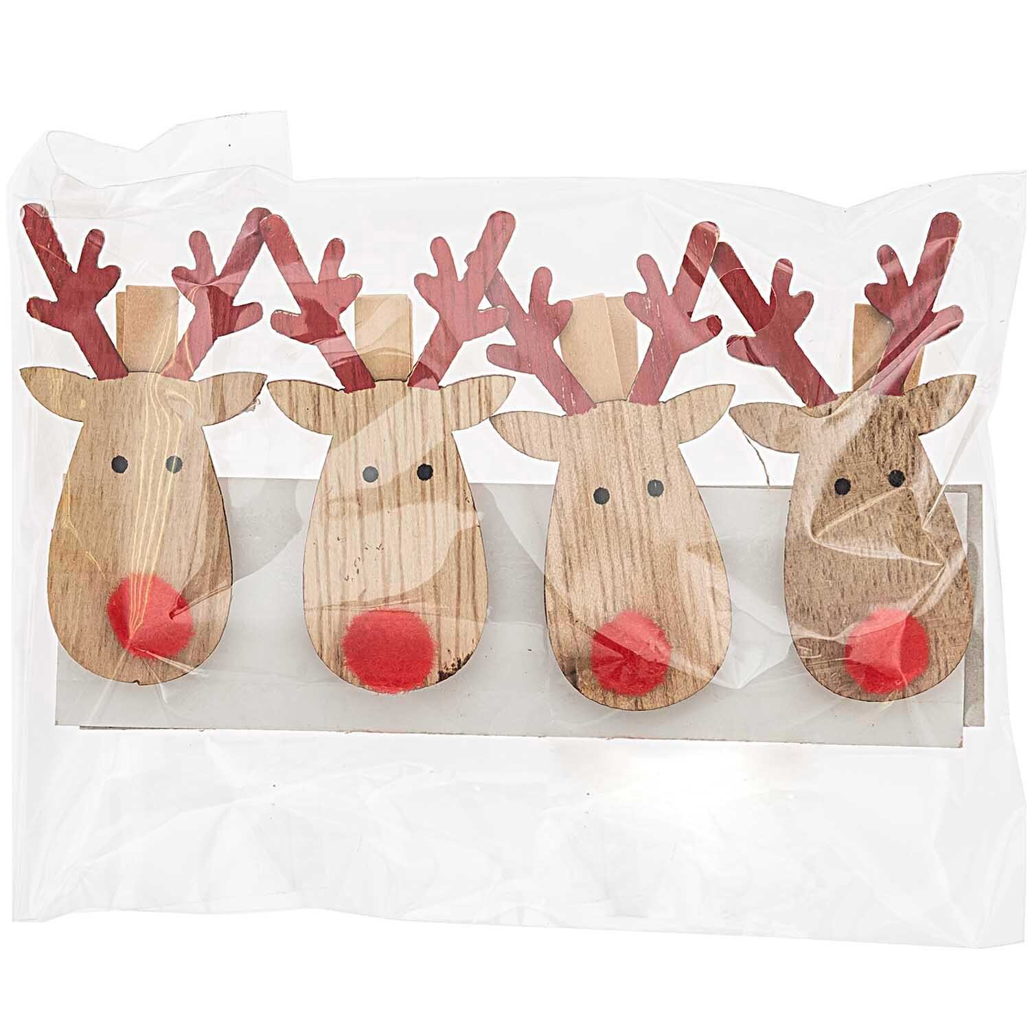Rentier Rudolph am Clip natur-rot 6x3cm 4 Stück Holz von idee. Creativmarkt 