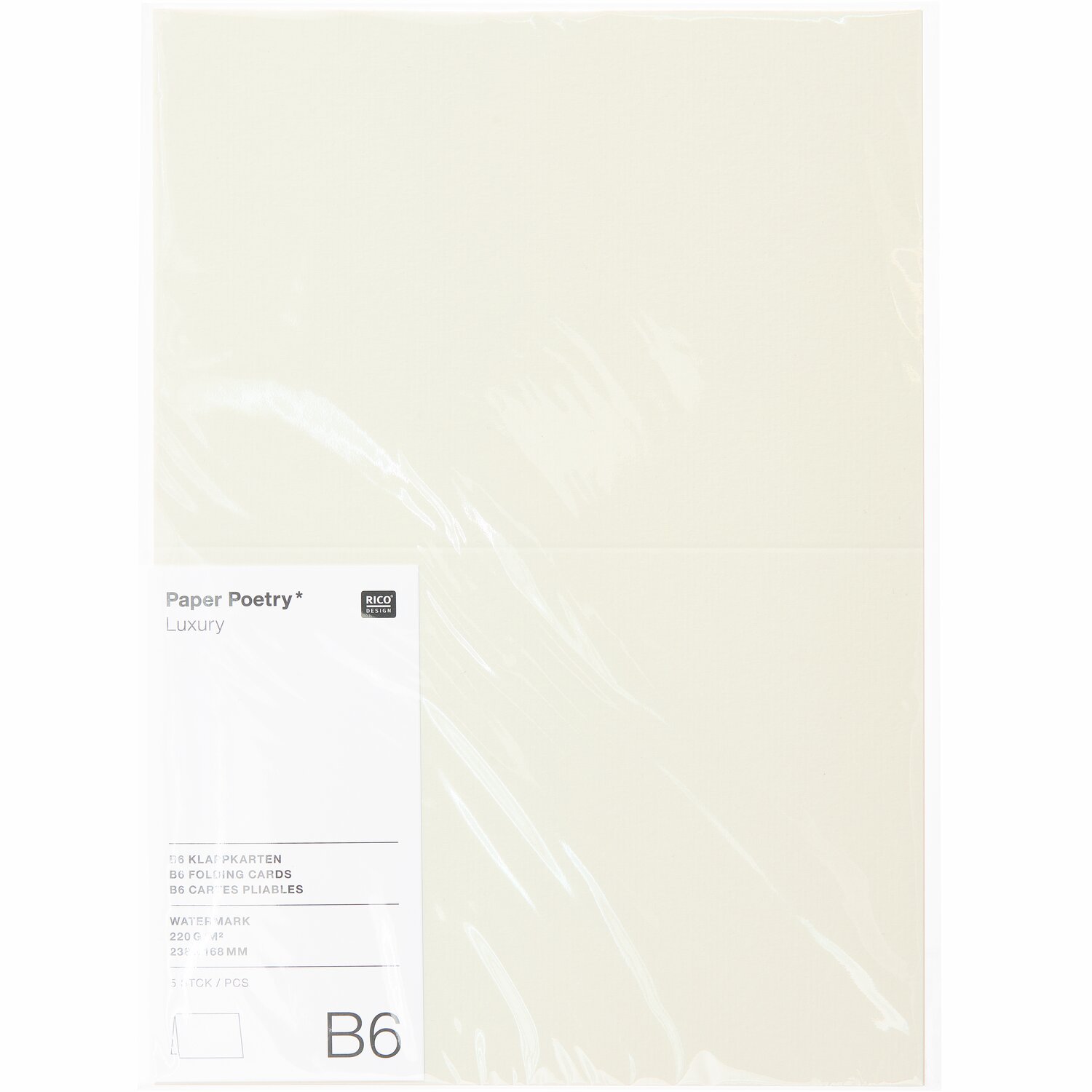 Paper Poetry Luxury Karten B6, elfenbeinfarbene Karten von Rico Design, 5 Stück pro Packung. Ideal für elegante Einladungen und Grußkarten.