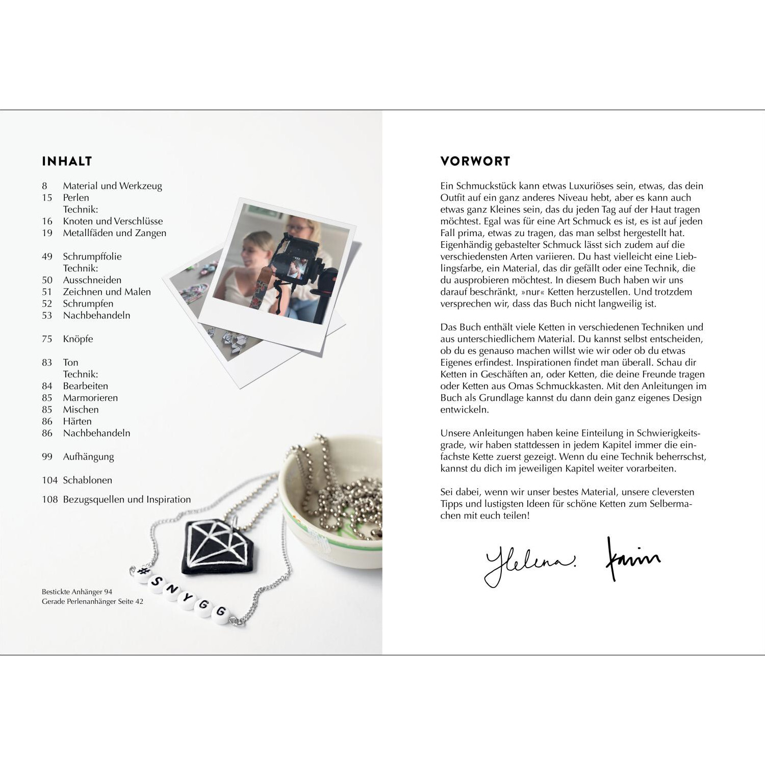 Ketten handmade: Schmuckdesign-Buch mit Inhaltsverzeichnis und Vorwort, abgebildet mit Kette.