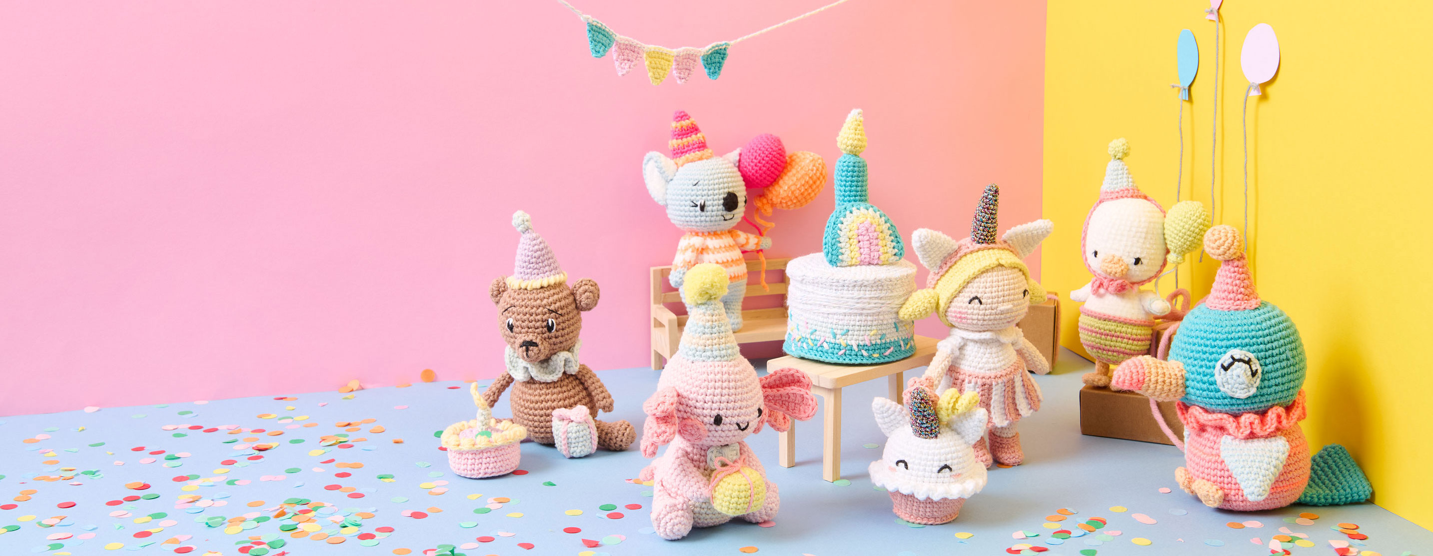 Ricorumi Häkelfiguren feiern eine Party