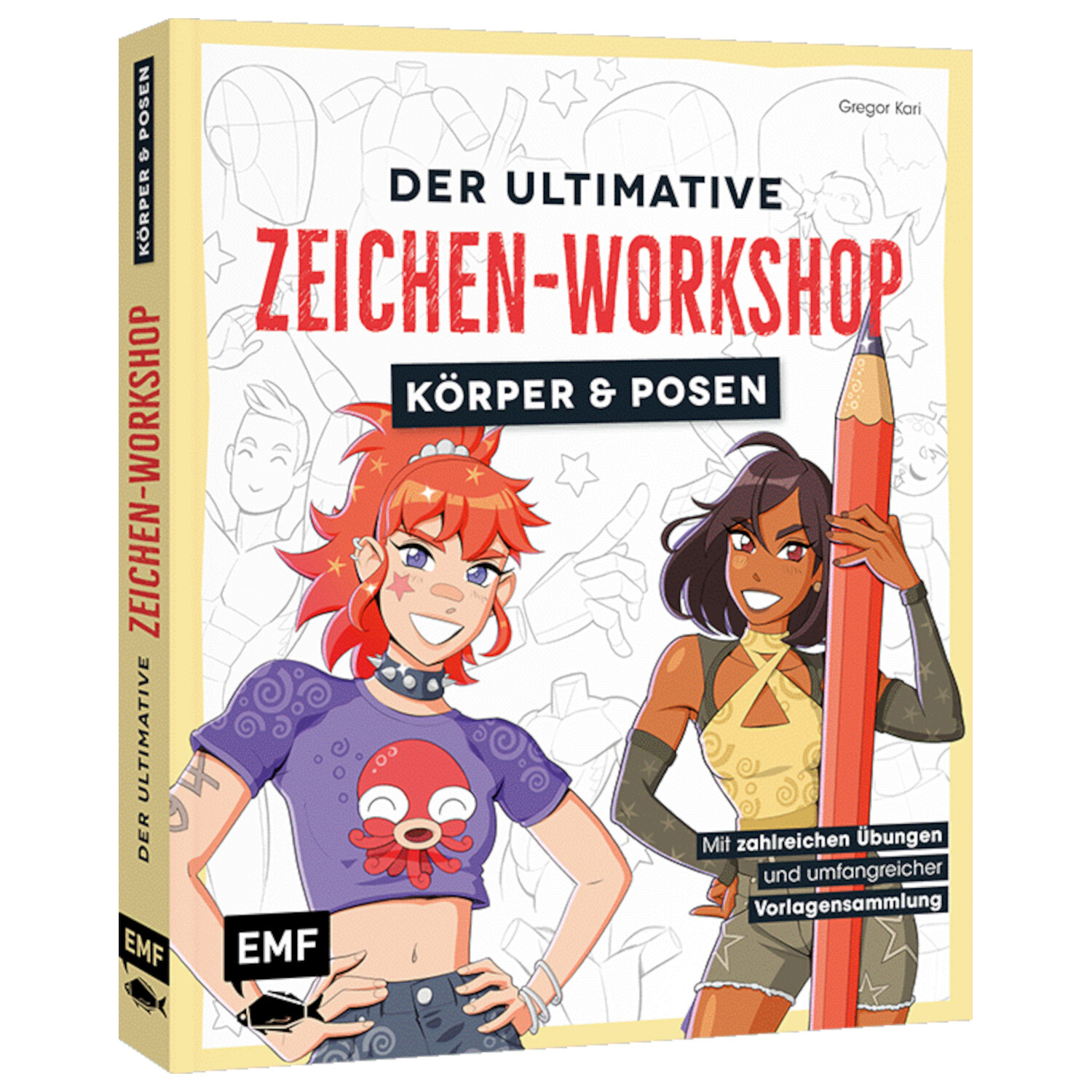 Der ultimative Zeichen-Workshop – Körper und Posen: Buchcover mit zwei gezeichneten Figuren, EMF-Verlag.