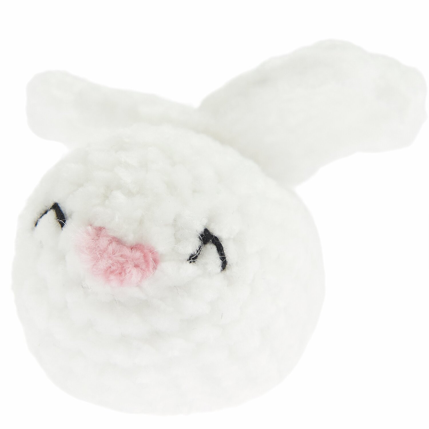 Ricorumi Rico Chingus, gehäkelter weißer Hase mit lachsendem Gesicht, ideal für kreative Projekte.