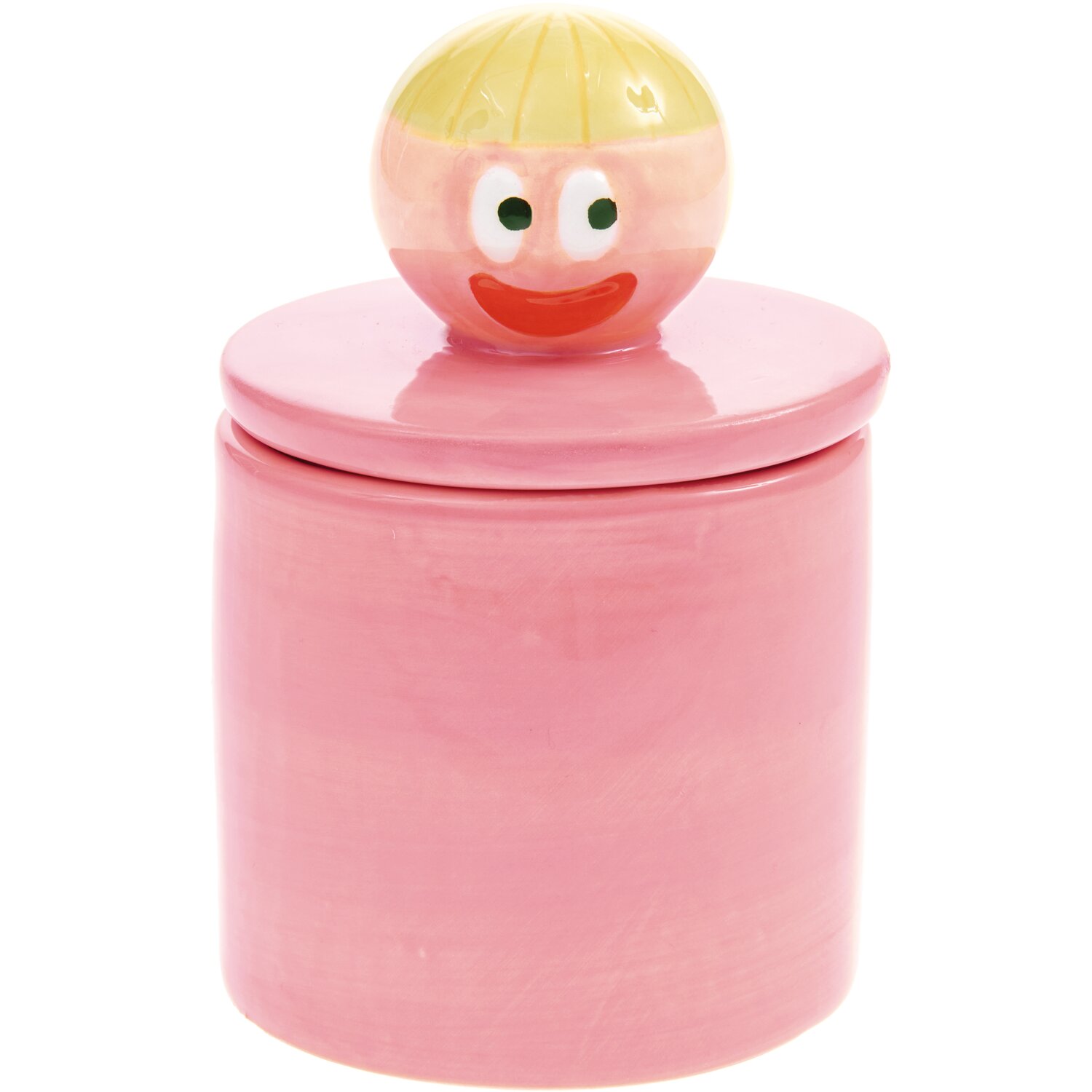 Rico Design x Redfries Keramik Dose Eye Candy in Rosa mit Deckel und fröhlichem Gesicht.