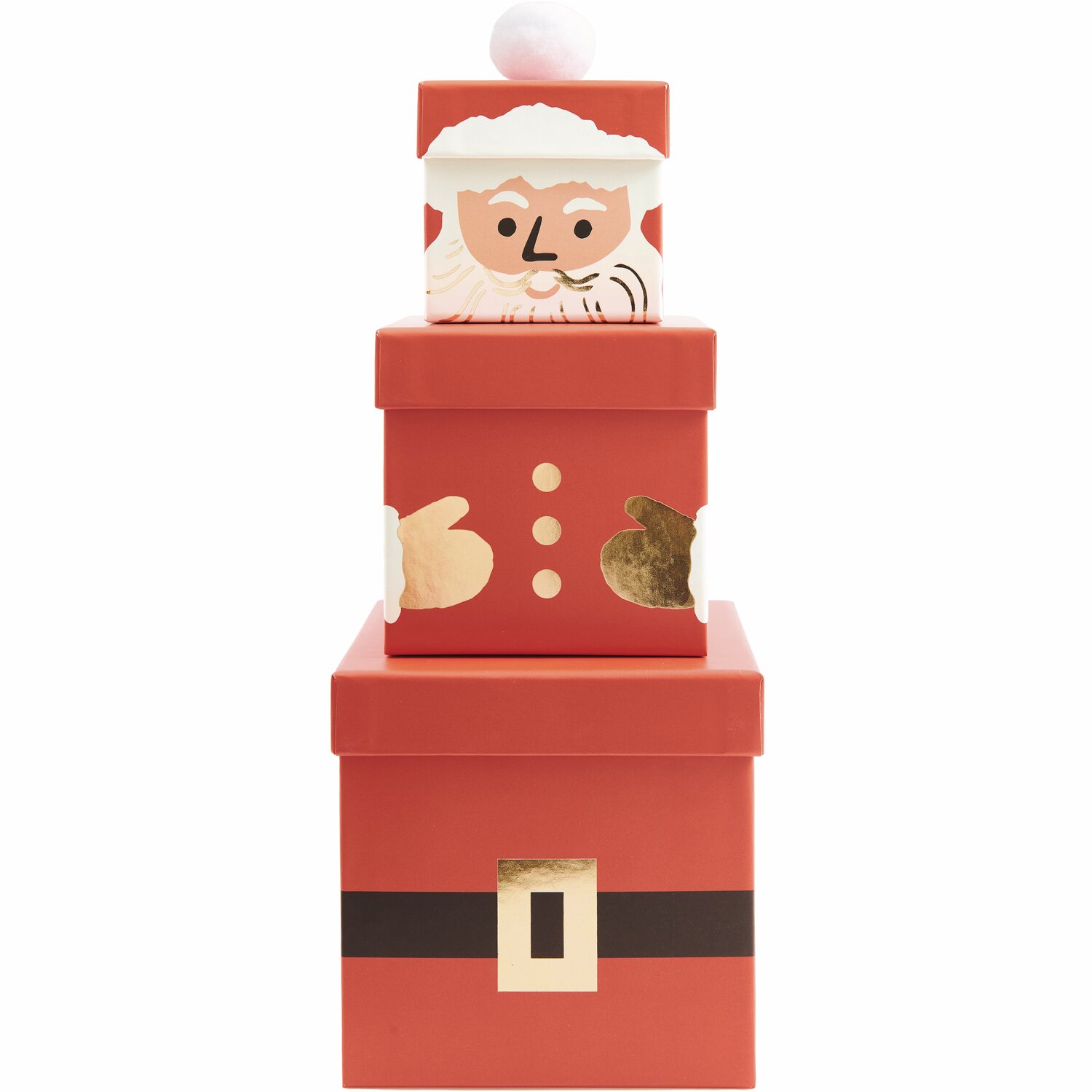 Geschenkboxen-Set Weihnachtsmann, 4-teilig, in Rot mit Weihnachtsmann-Motiv, ideal für festliche Anlässe.