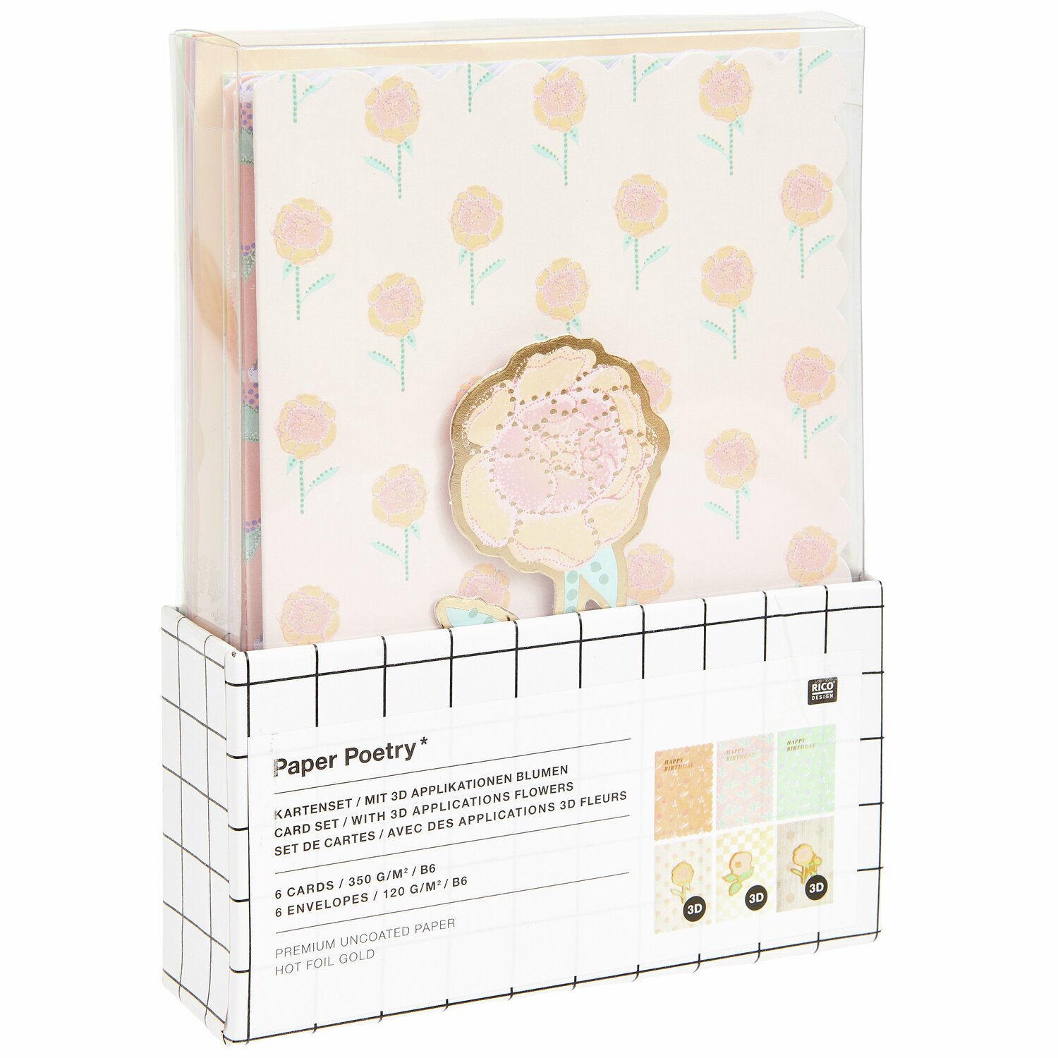 Paper Poetry 3D-Kartenset Blumen Sky Pastell B6 von Rico Design