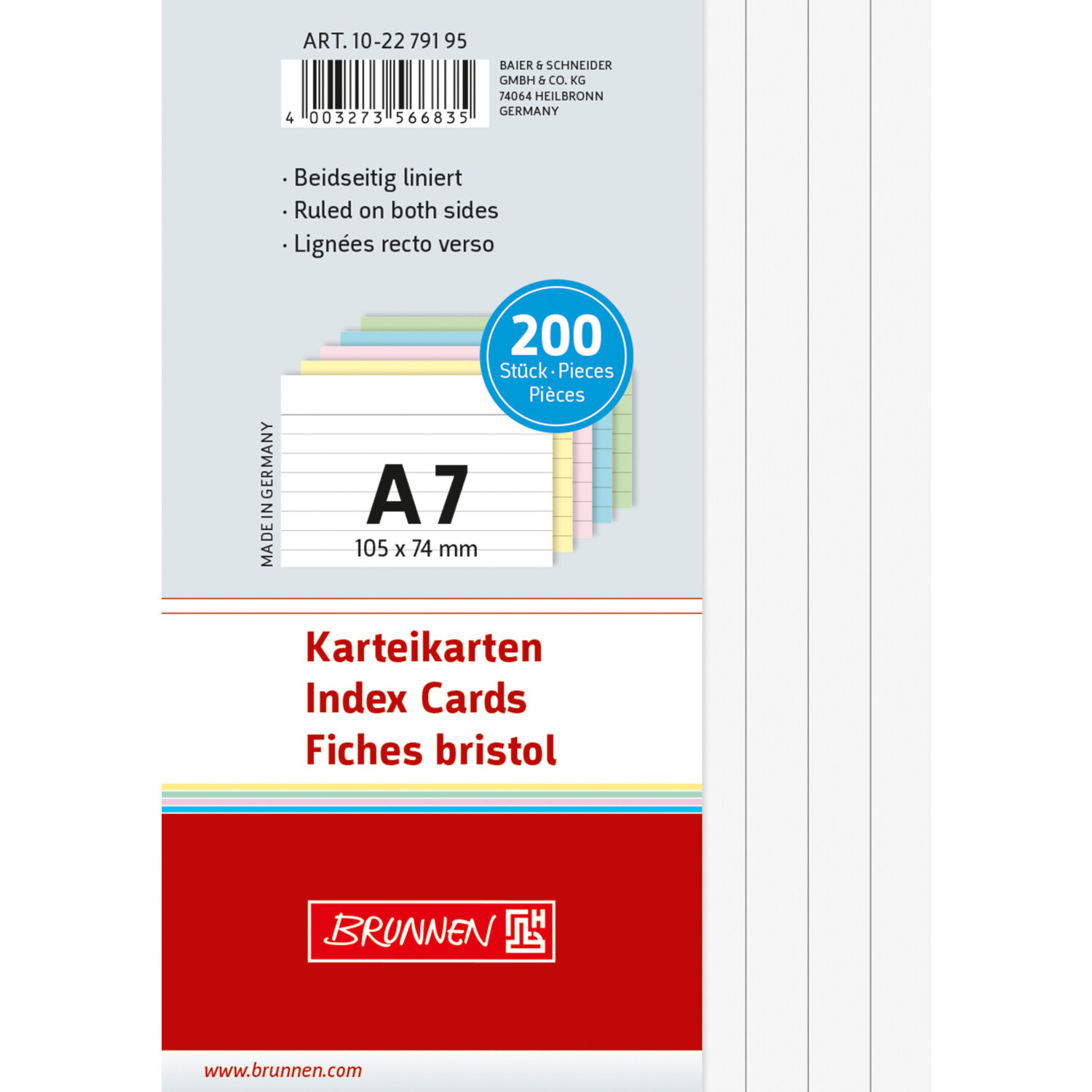 Karteikarte A7 liniert sortiert 200 Stück von Baier & Schneider 