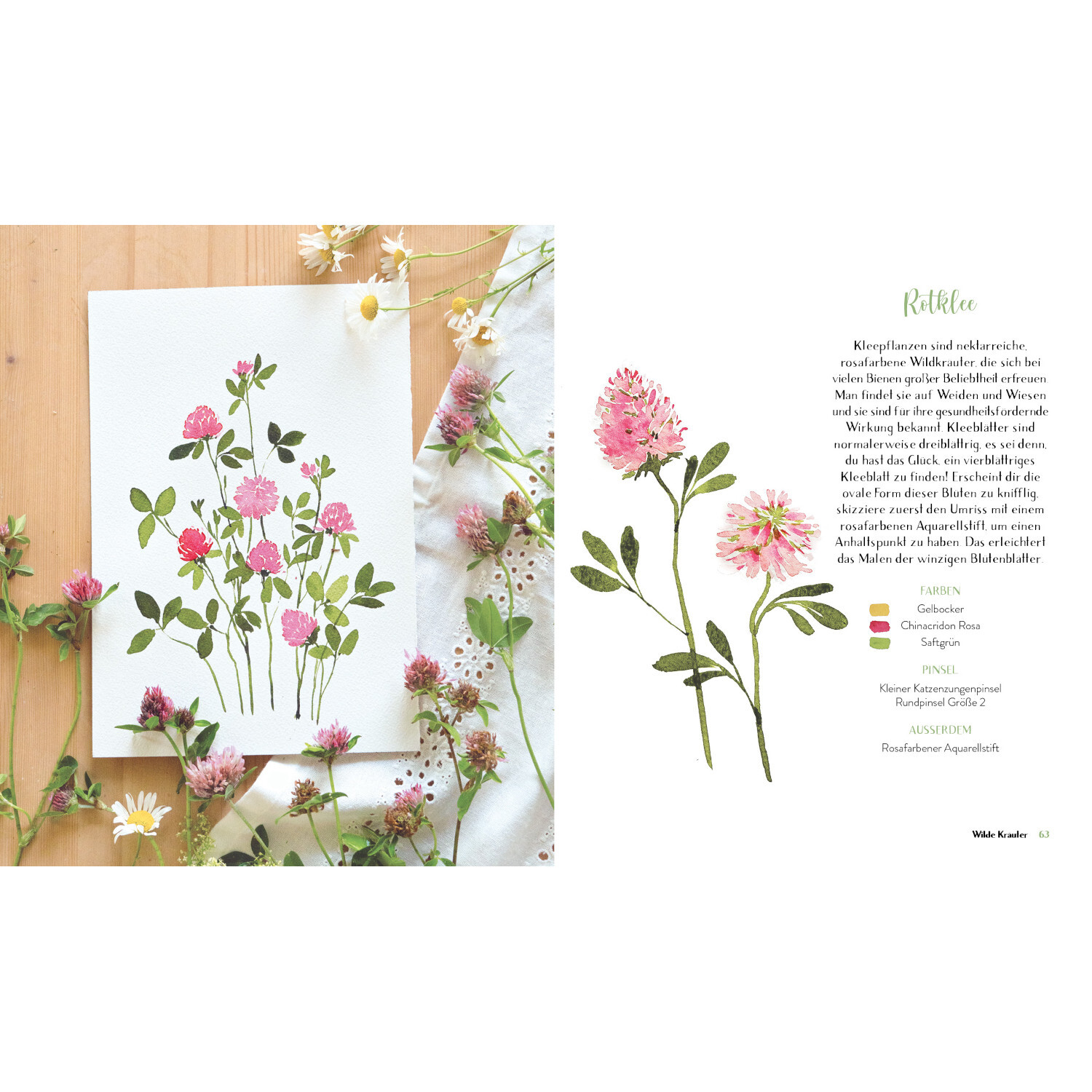 Wildflower Watercolor - Blumen Aquarelle malen von Edition Michael Fischer Wildflower Watercolor - Blumen Aquarelle malen: Anleitung und Beispiel für rosa Blüten.