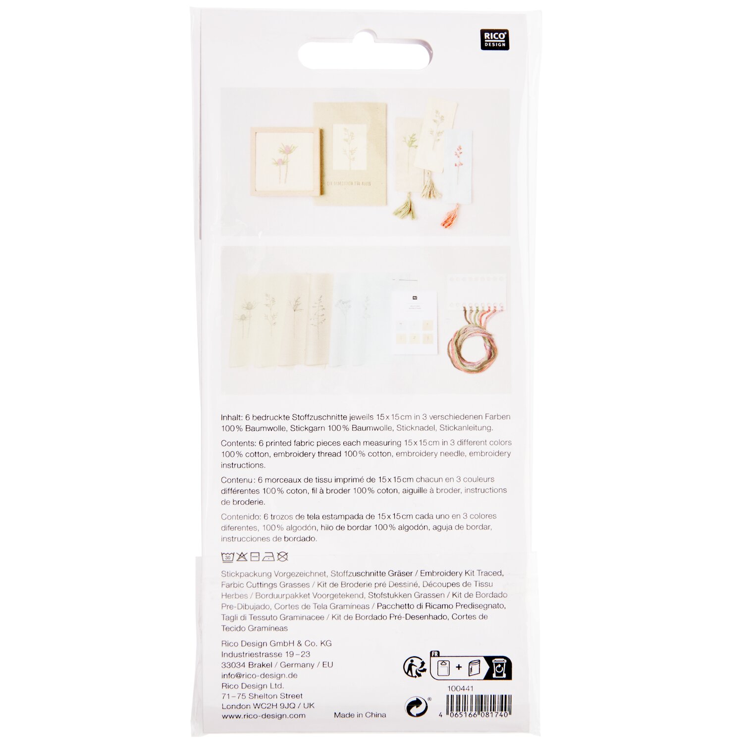 Stickpackung Vorgezeichnet Stoffzuschnitte Gräser 15x15cm von Rico Design