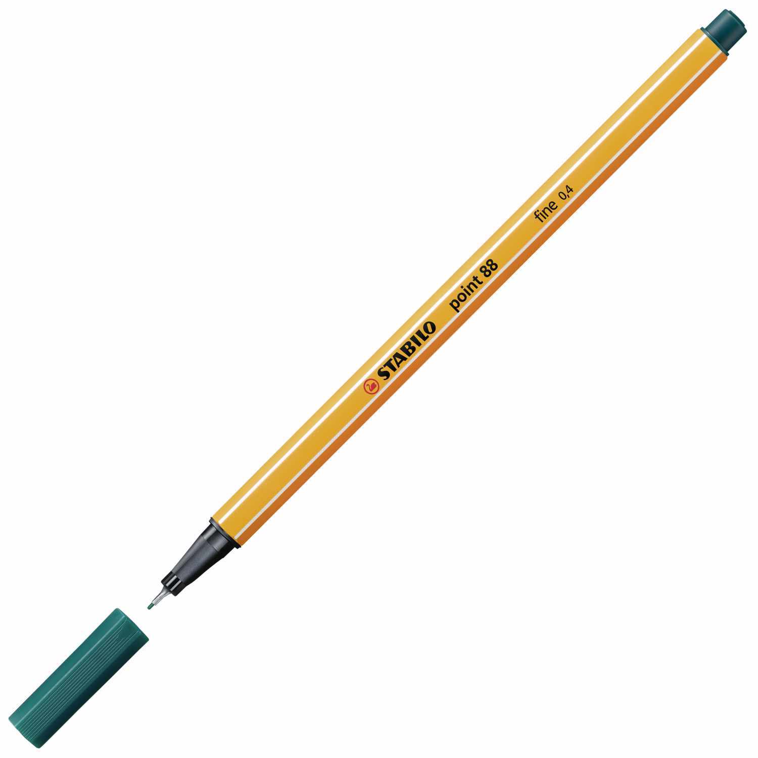Point 88 Fineliner 0,4mm von STABILO in Tannengrün, mit abnehmbarer Kappe, ideal für präzises Schreiben und Zeichnen.
