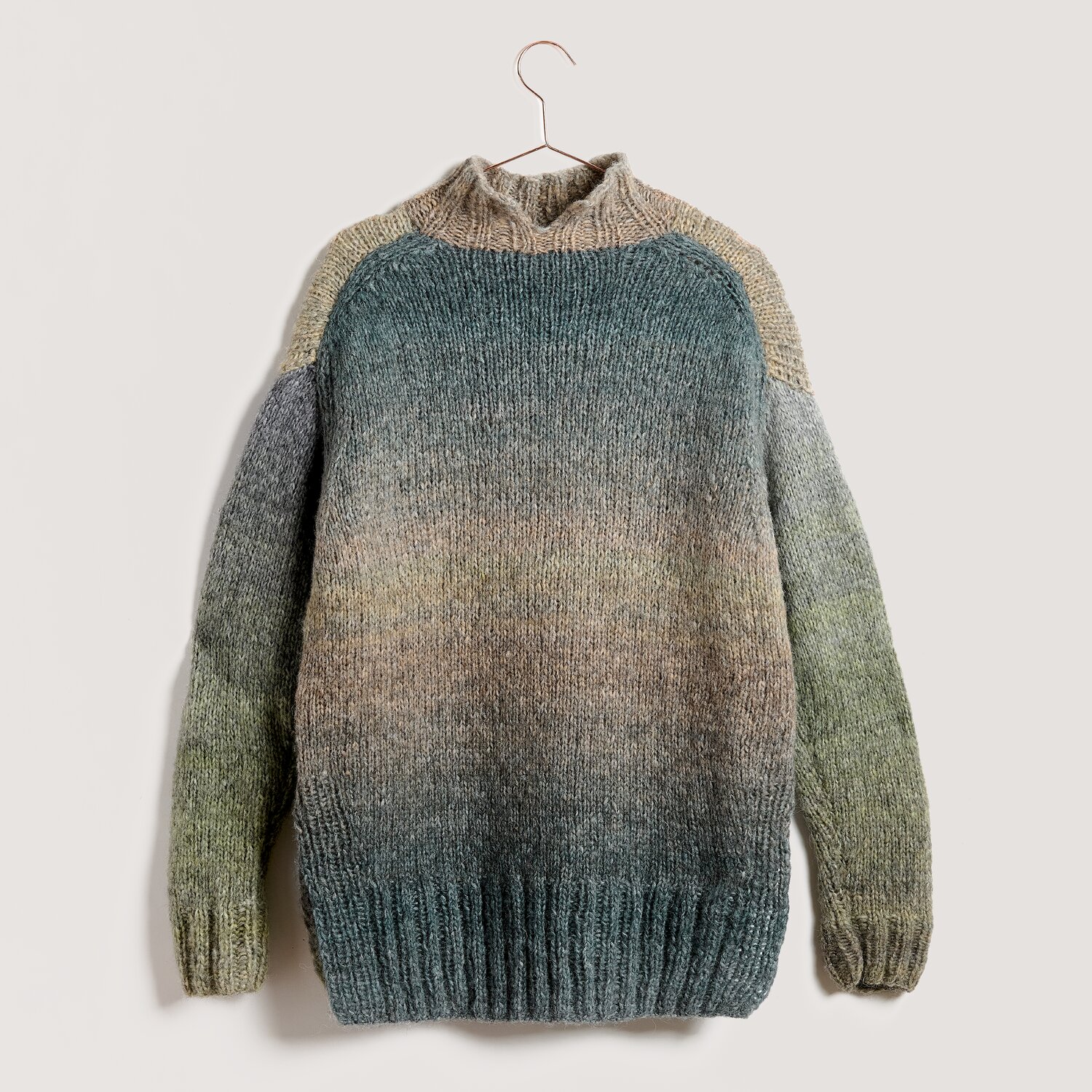 Fashion Merino Alpaca Fusion Chunky, gestrickter Pullover mit Farbverlauf in Naturtönen, aus Rico Design Garn, Subtitel 100g 280m, locker fallende Passform