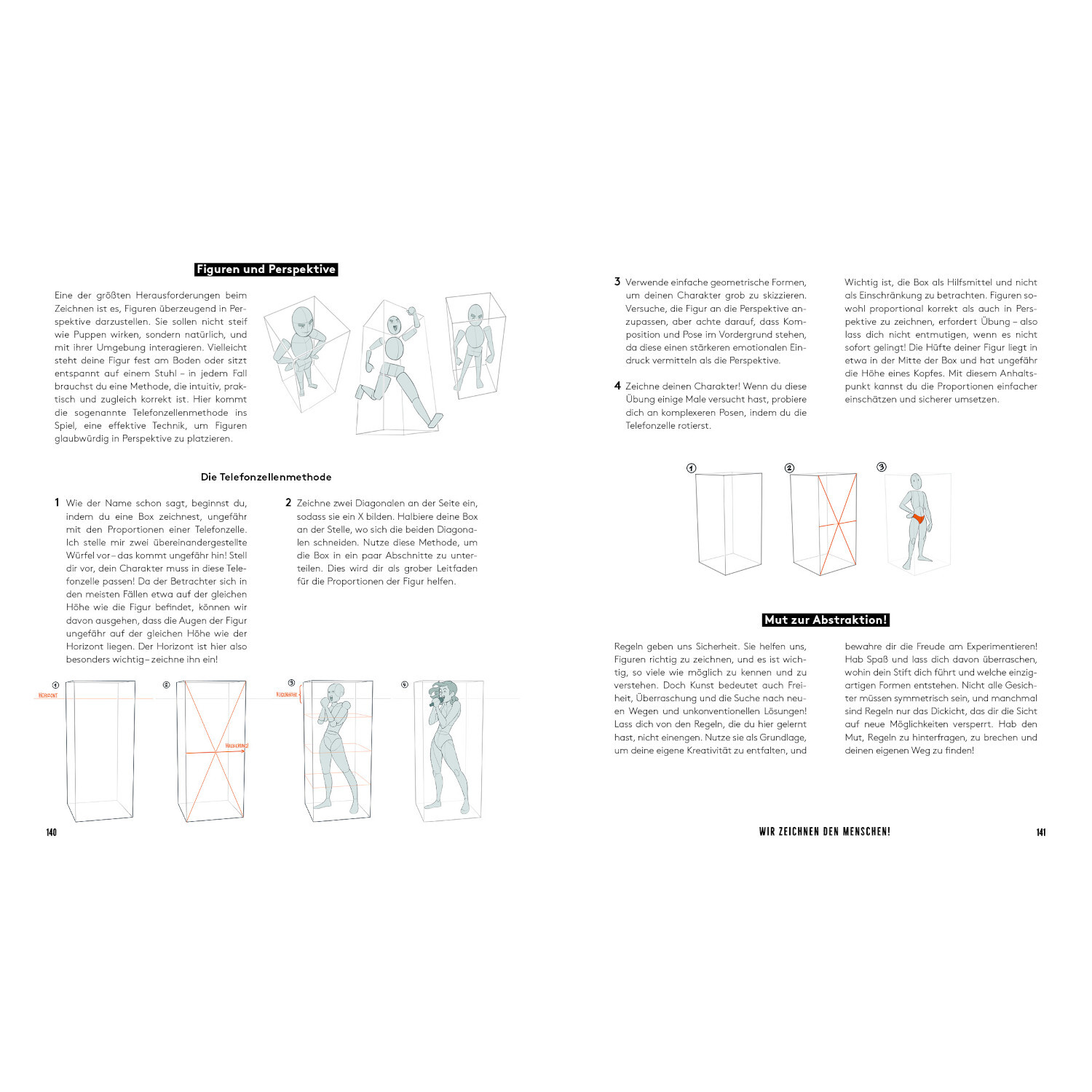 Der ultimative Zeichen-Workshop – Körper und Posen: Doppelseite mit Skizzen und Anleitungen zum Zeichnen von Körperhaltungen, EMF Verlag.