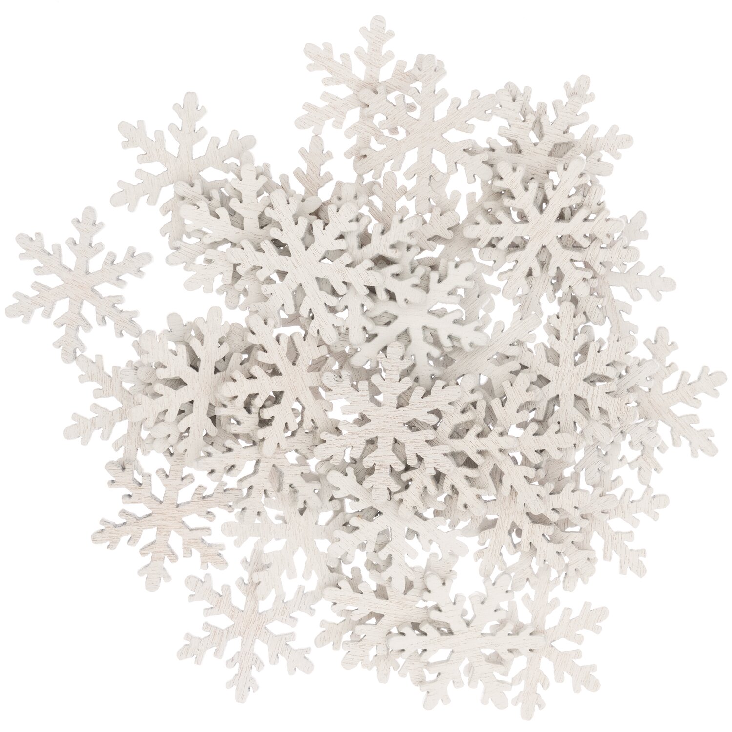 Holzstreu Schneeflocke weiß 20x23mm 48 Stück, dekorative weiße Schneeflocken von Rico Design.