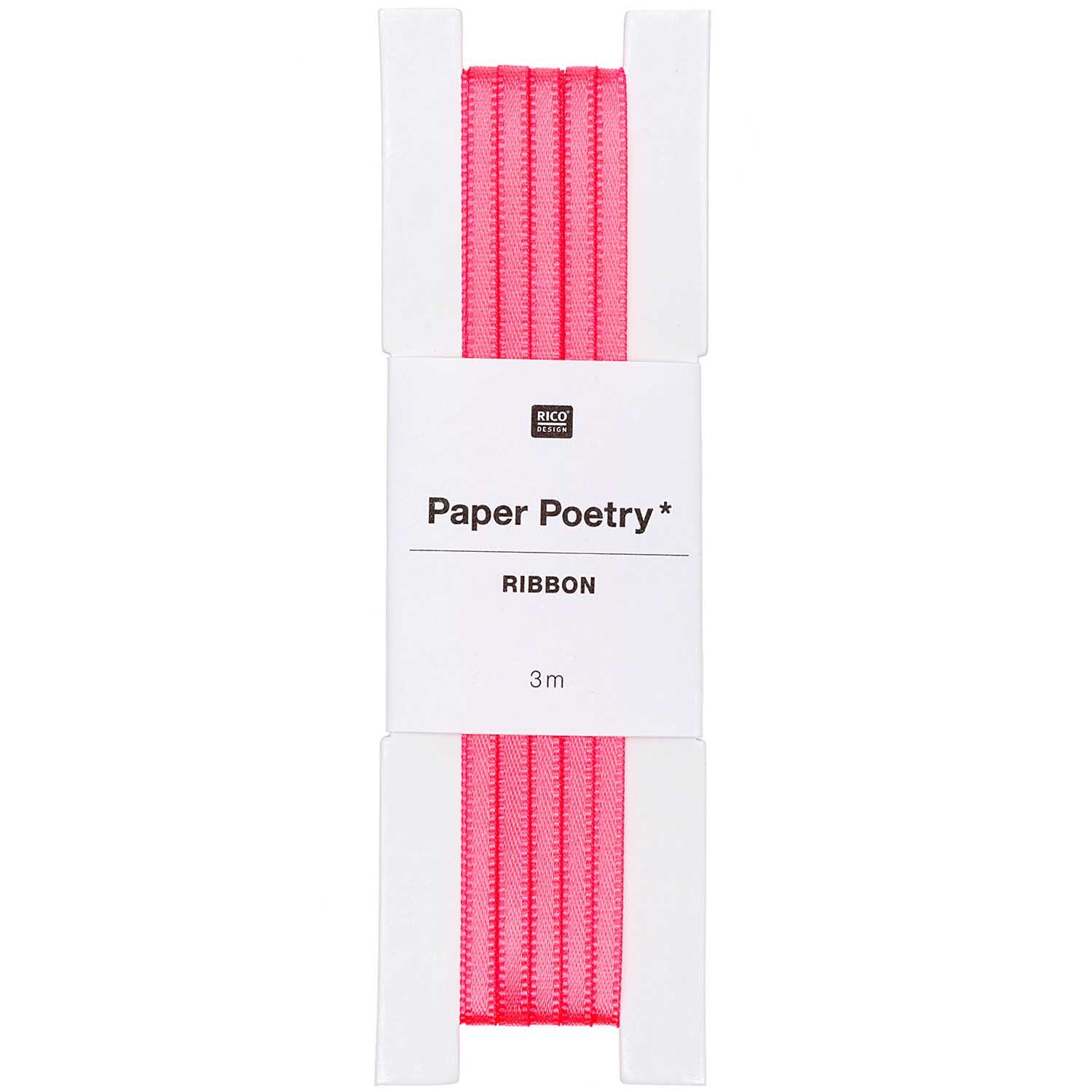 Paper Poetry Satinband 3mm 3m Farbe Neon Pink von Rico Design