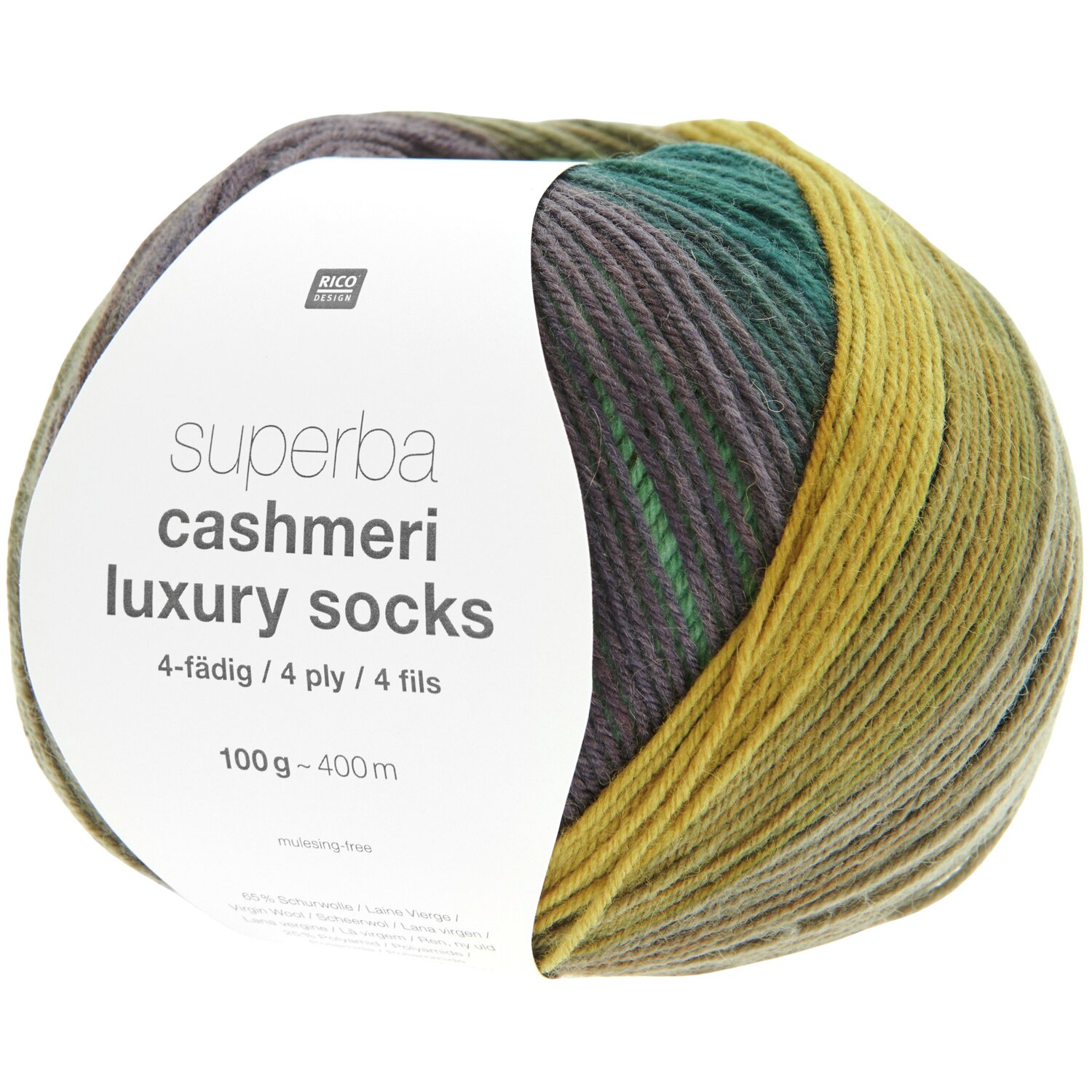 Strickset Socken Modell 08 aus Lovewool No. 21 von Rico Design Superba Cashmeri Luxury Socks, Strickgarn in Grün- und Gelbtönen, 100g, 400m, ideal für Socken.
