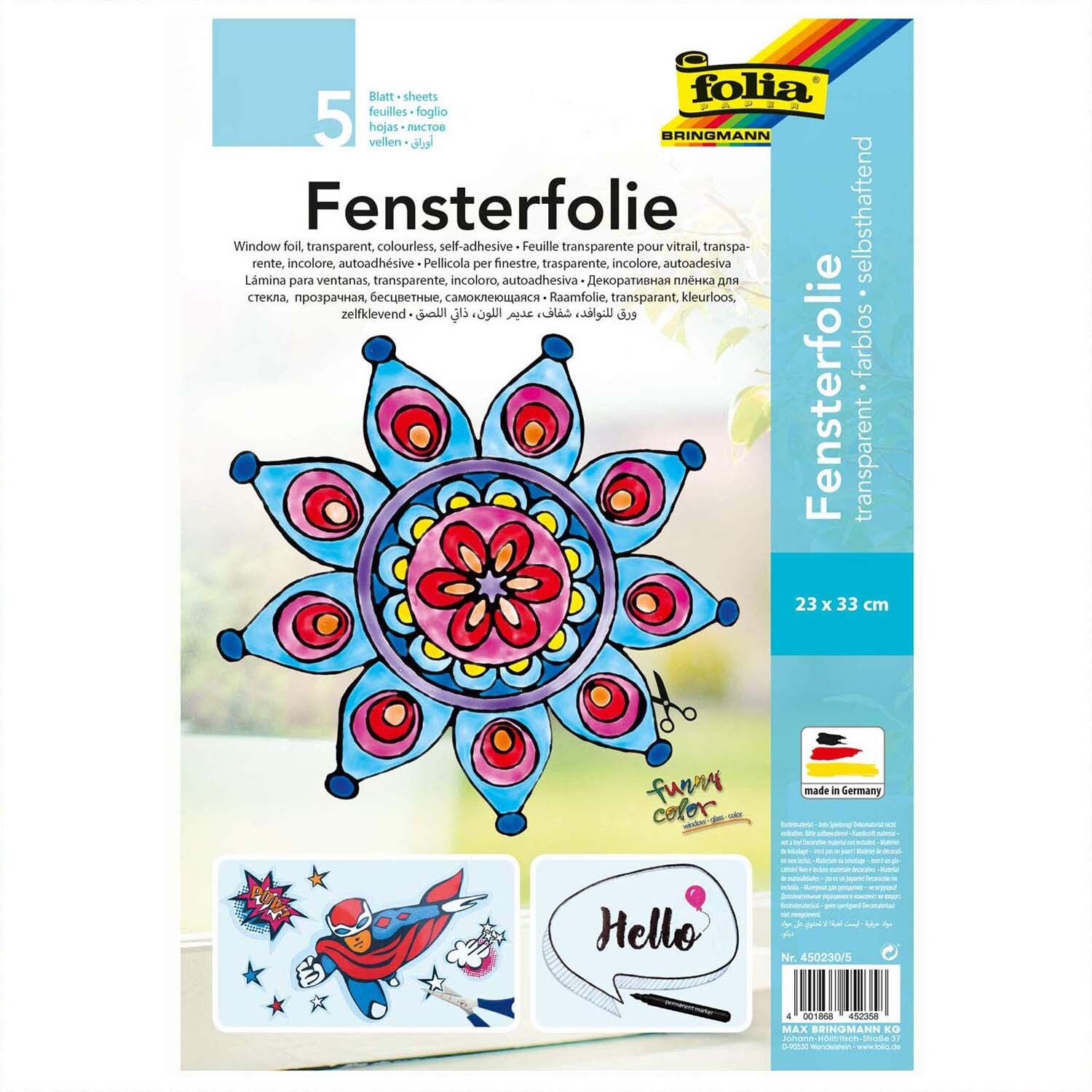 Fensterfolie adhäsiv 23x33cm 5 Stück