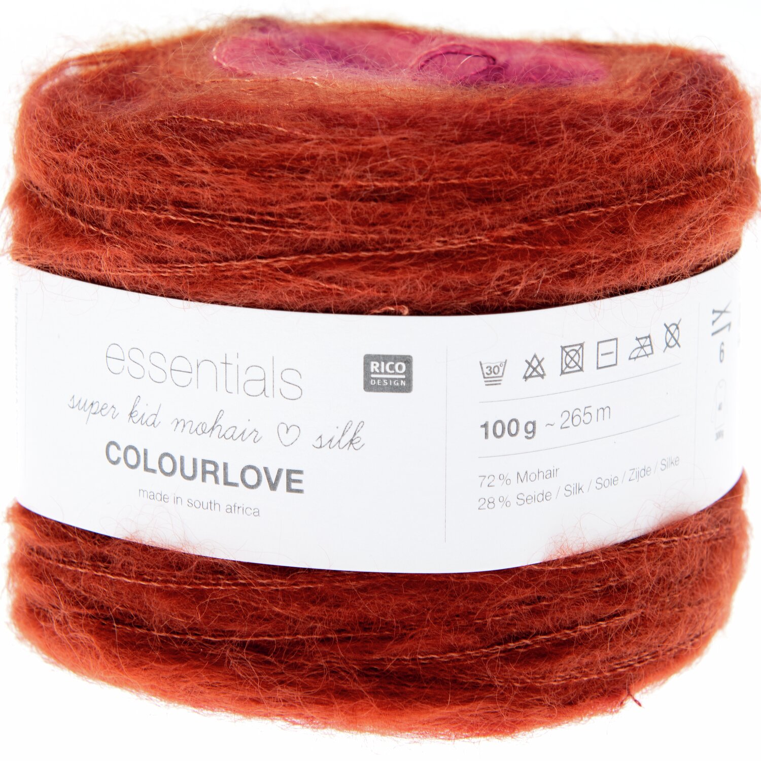 Essentials Super Kid Mohair Loves Silk Colourlove: Weiches Garn in warmem Orange, 100g, 265m, ideal für luxuriöse Strickprojekte.