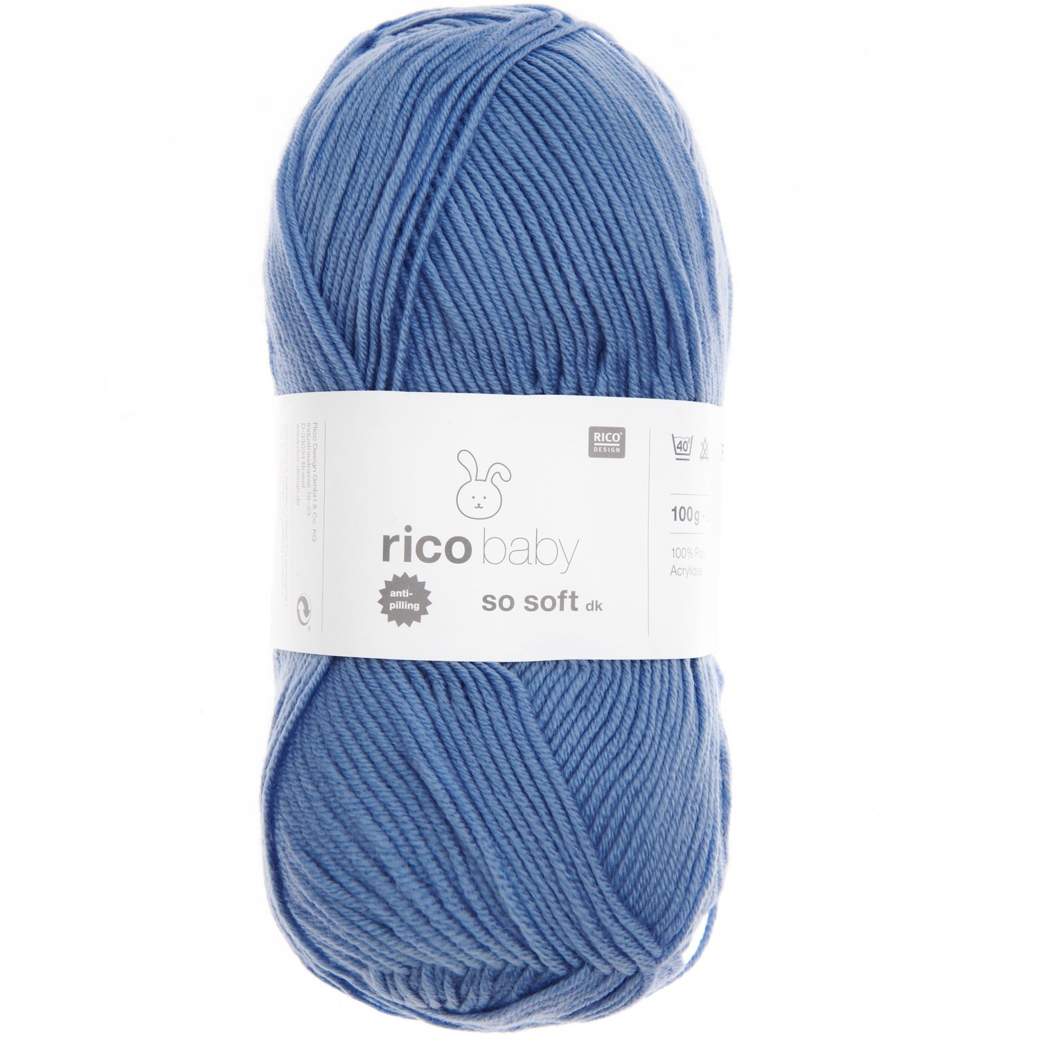 Rico Baby So Soft dk 100g 250m Farbe Jeans von Rico Design Rico Baby So Soft dk: Weiches, blaues Garn von Rico Design, 100g, 250m, ideal für Babyprojekte.