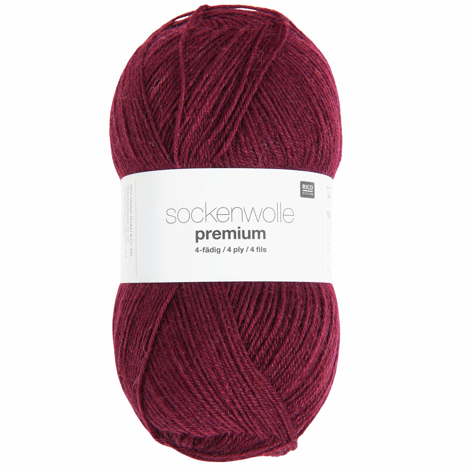 Sockenwolle Premium 4-fädig in Burgund von Rico Design, 100g Knäuel mit 380m Lauflänge.