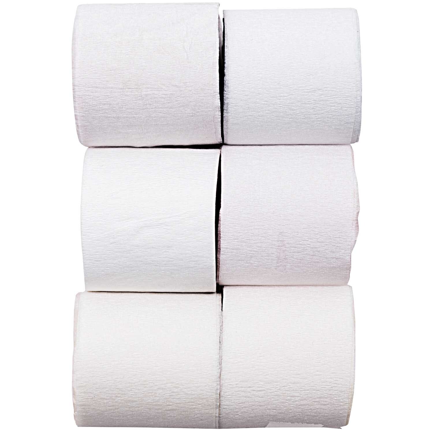 Kreppbänder Weiß 3,5cm 10m, 6 Stück. Sechs weiße Rollen Kreppband von Rico Design, ideal für Bastelprojekte.