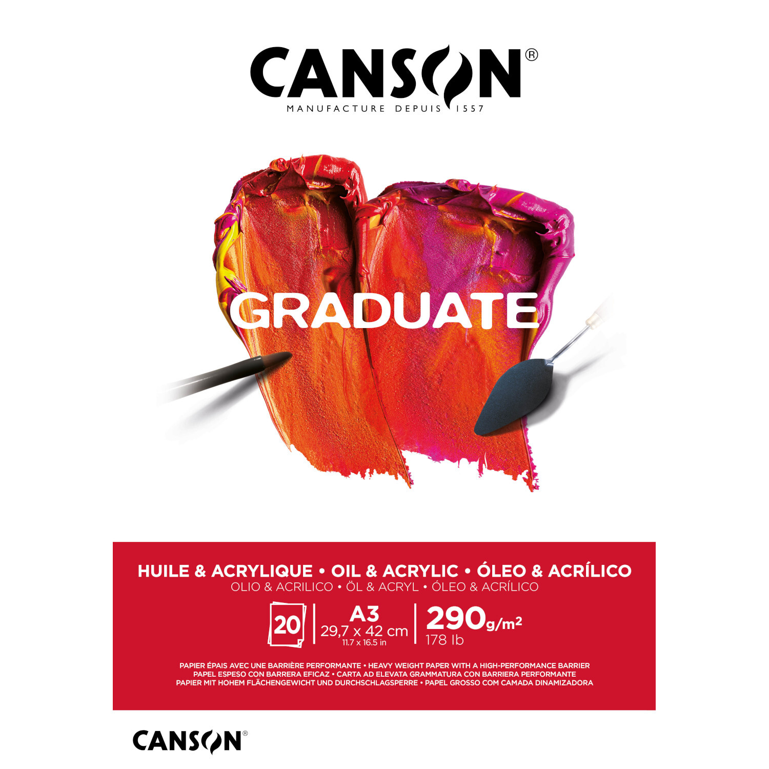  Graduate Öl- und Acrylpapier Block A3 20 Blatt 290g/m²