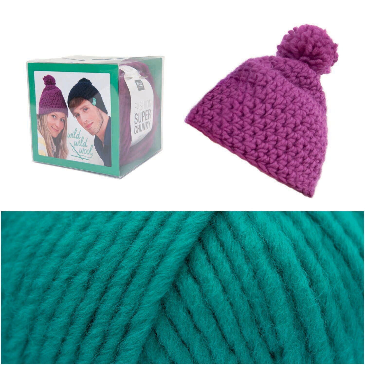 Wild Wild Wool Häkelset Mütze Farbe Smaragd von Rico Design Wild Wild Wool Häkelset Mütze Farbe Smaragd von Rico Design