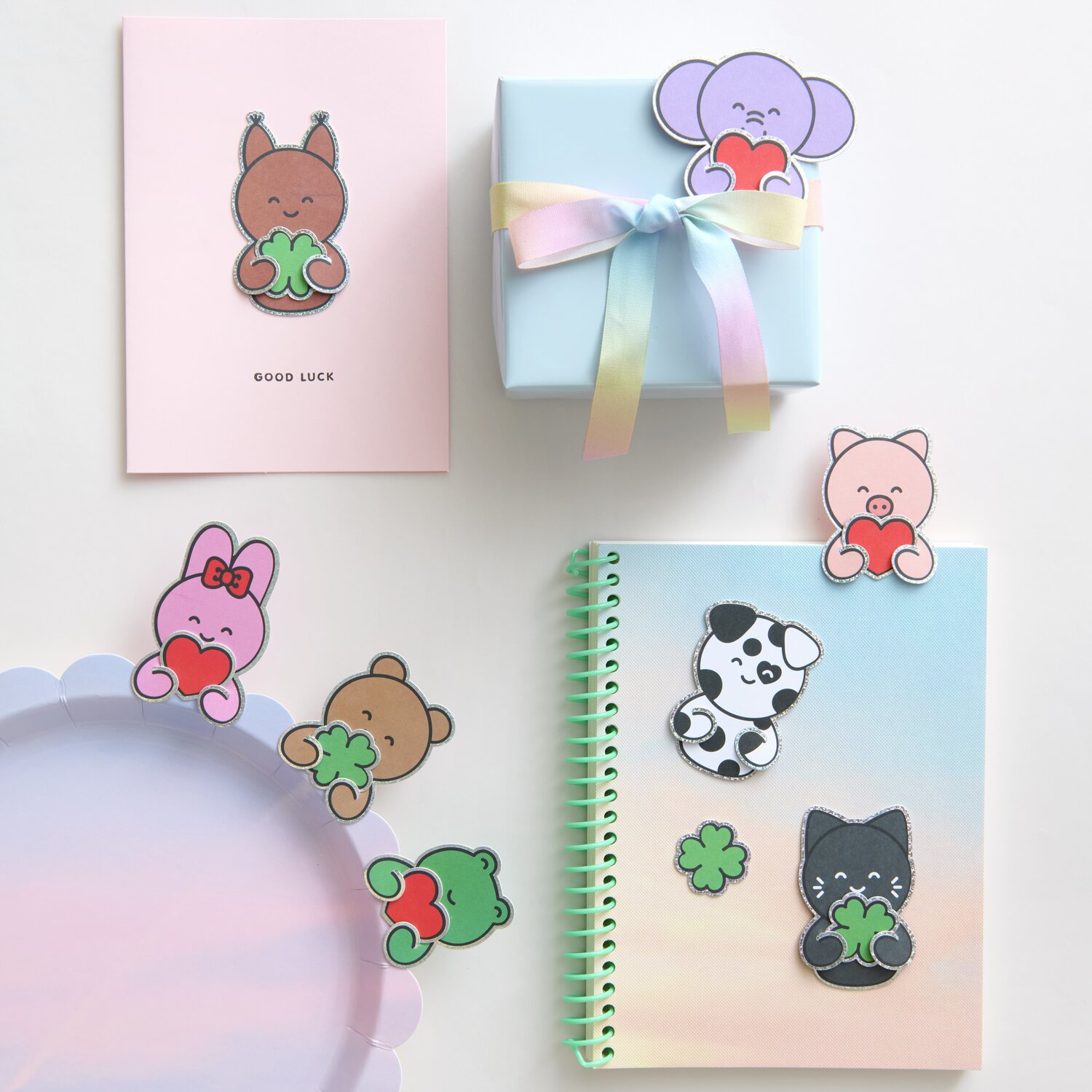 Paper Poetry Clip-Ons Chingu Tiere: Bunte Tier-Clips auf Notizbuch, Geschenkbox und Karte, 8 Stück.