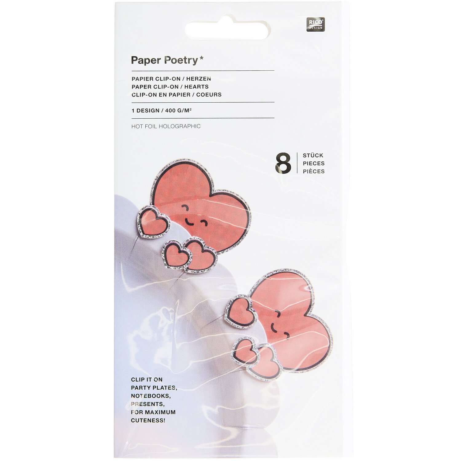 Paper Poetry Clip-Ons Chingu Herzen Rot 8-teilig von Rico Design